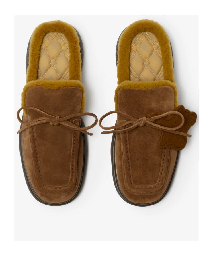 Burberry Stony Shearling-trim Suede Slippers In Black
