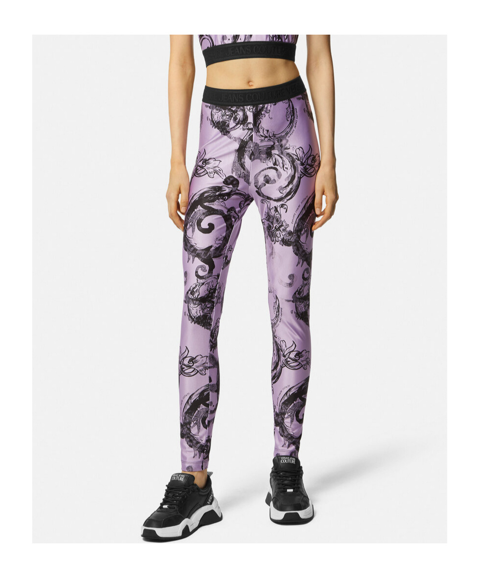 Versace Plain Knitted Leggings In Purple