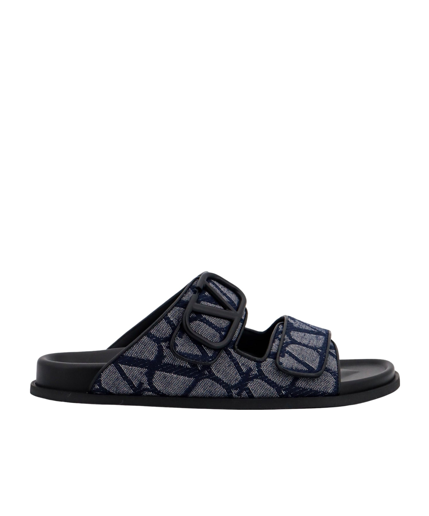 Valentino Denim Vlogo Toile Iconographe Slides In Black