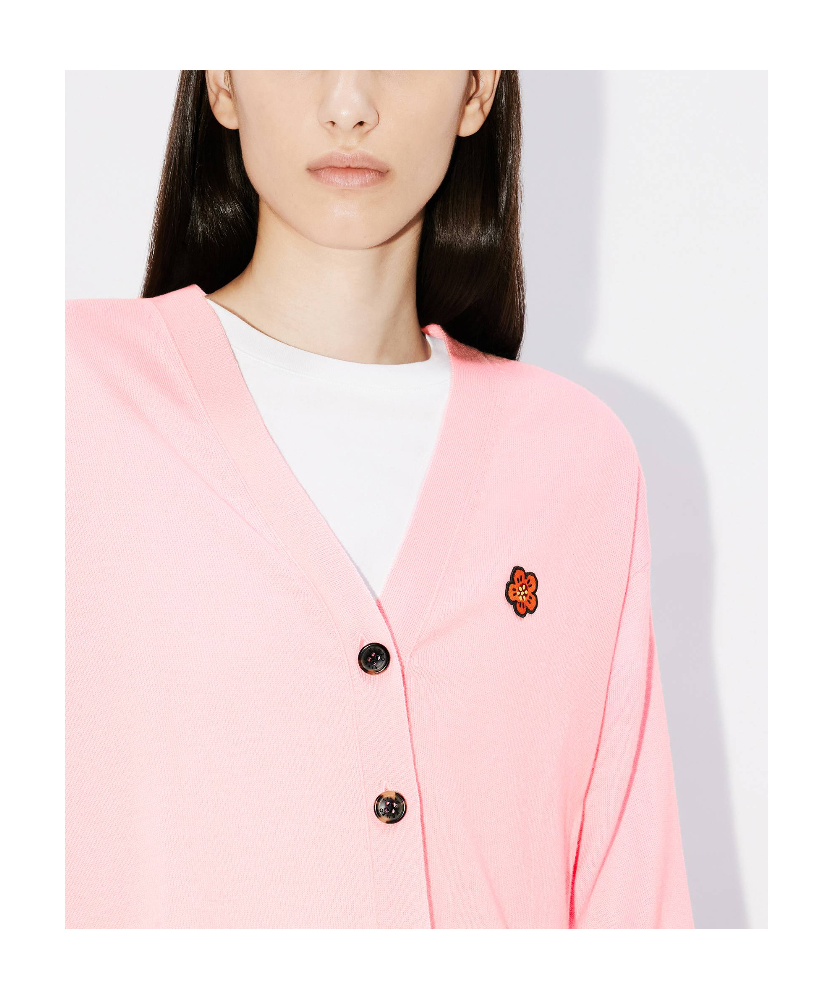 Kenzo Boke Flower Embroidered Buttoned Cardigan In Pink
