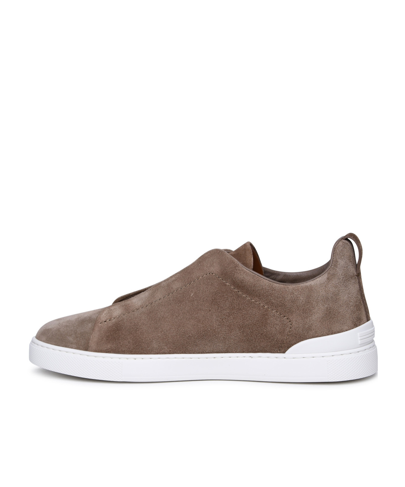 Zegna Man Cappuccino Suede Triple Stitch Slip Ons In Multi