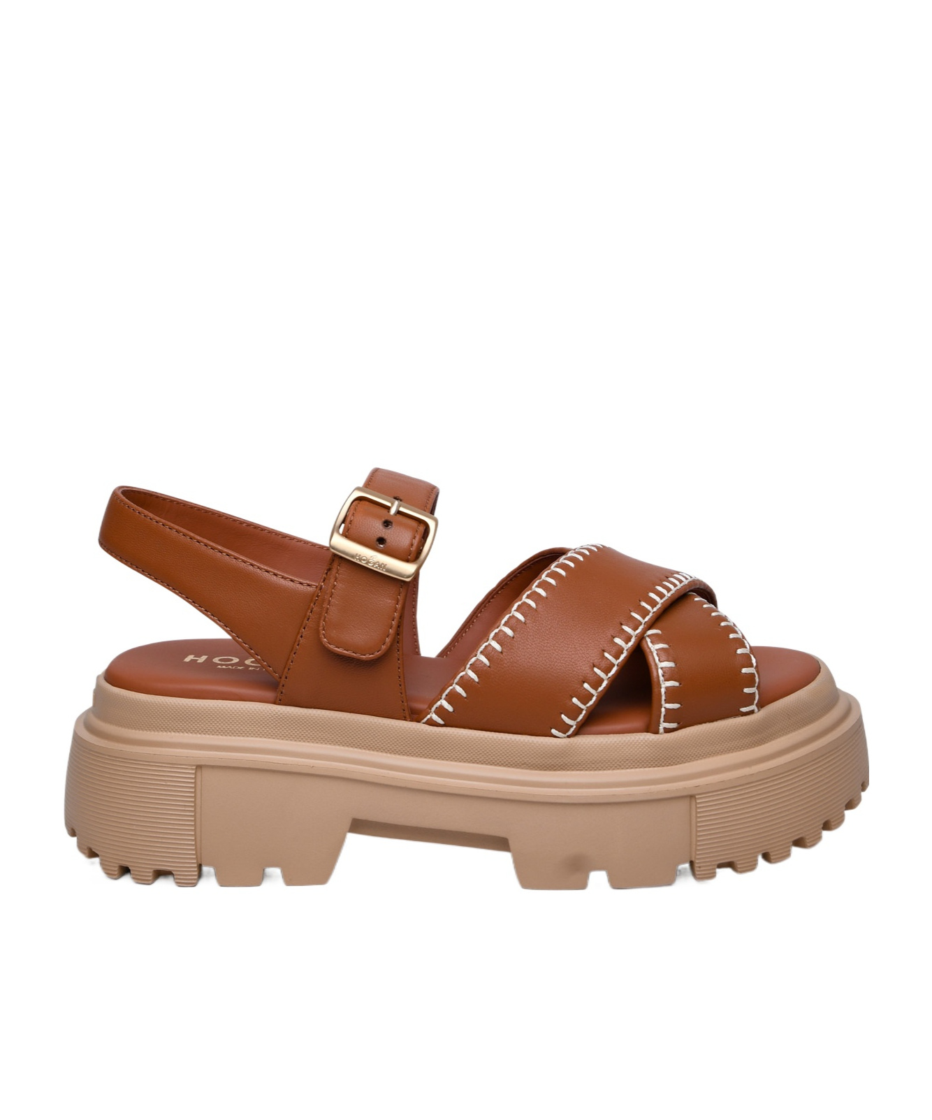Hogan H644 Leather Sandals In Brown