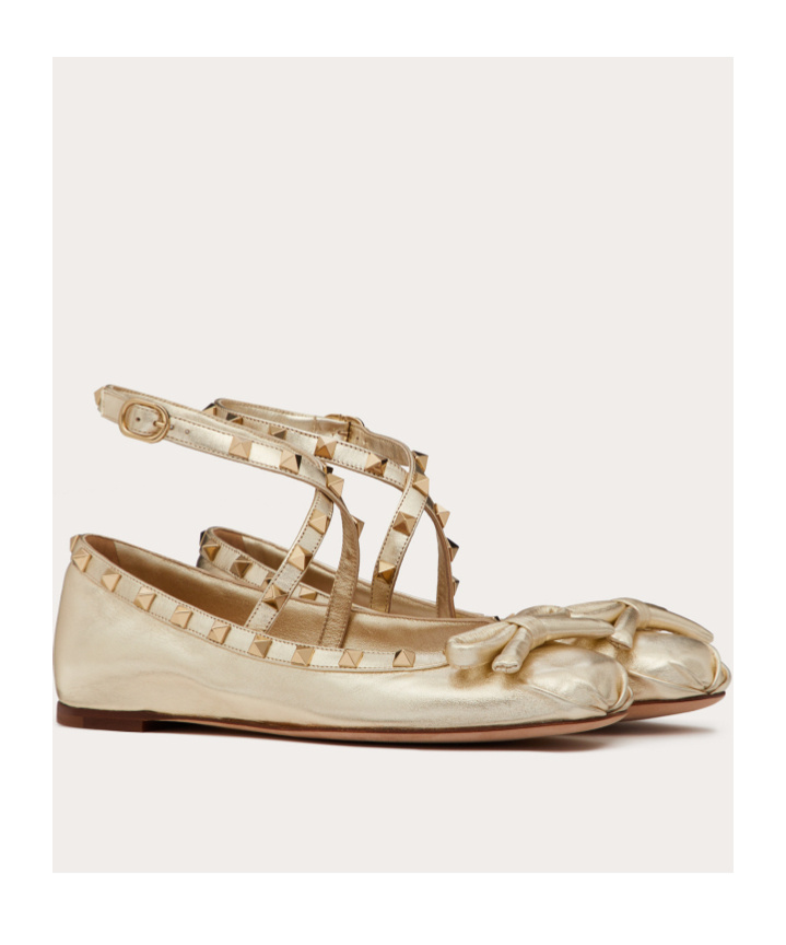 Shop Valentino Rockstud Laminated Nappa Leather Ballerina In Nude