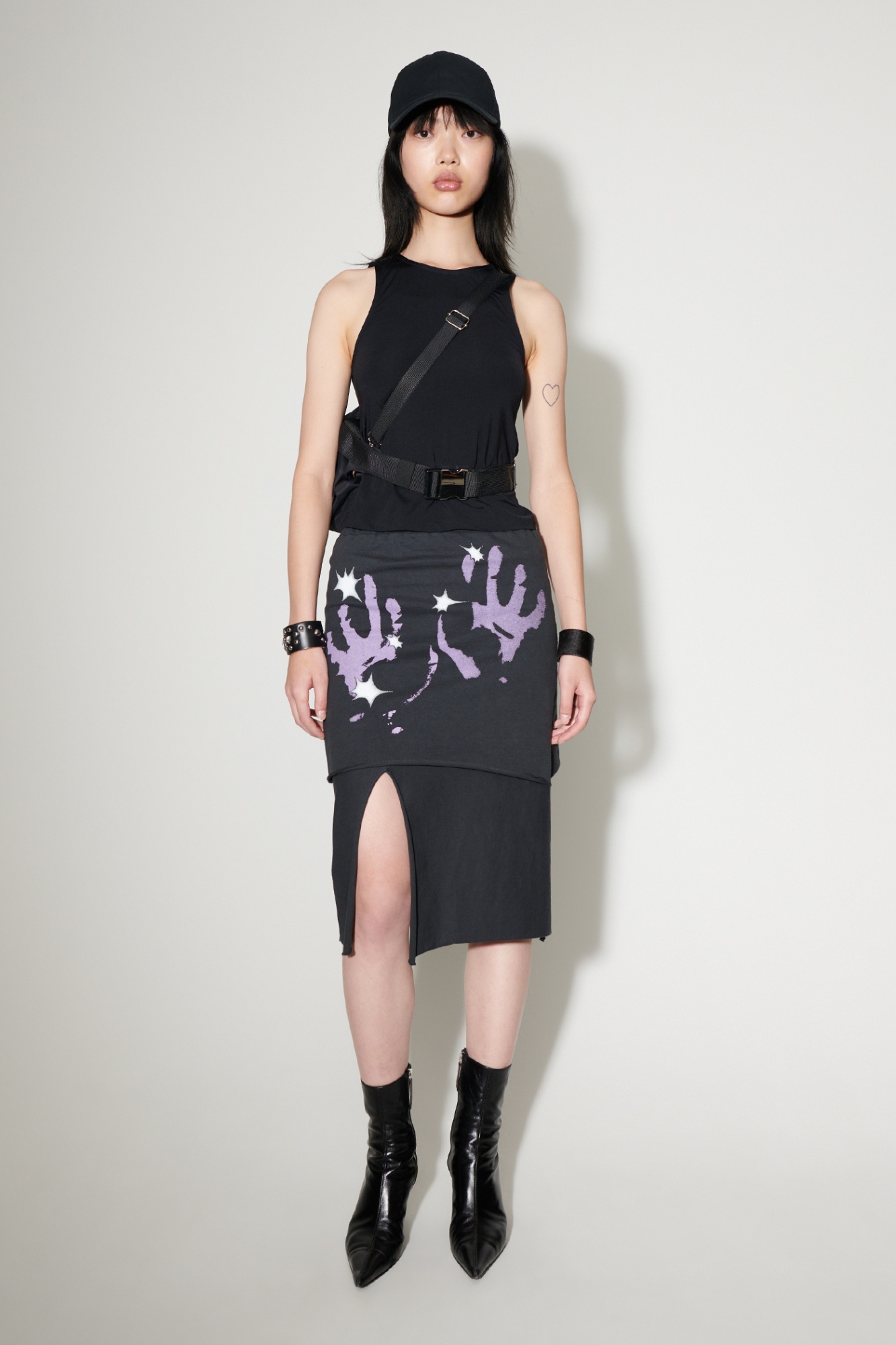 Shop Our Legacy Layered Hand-print Cotton Skirt In Black