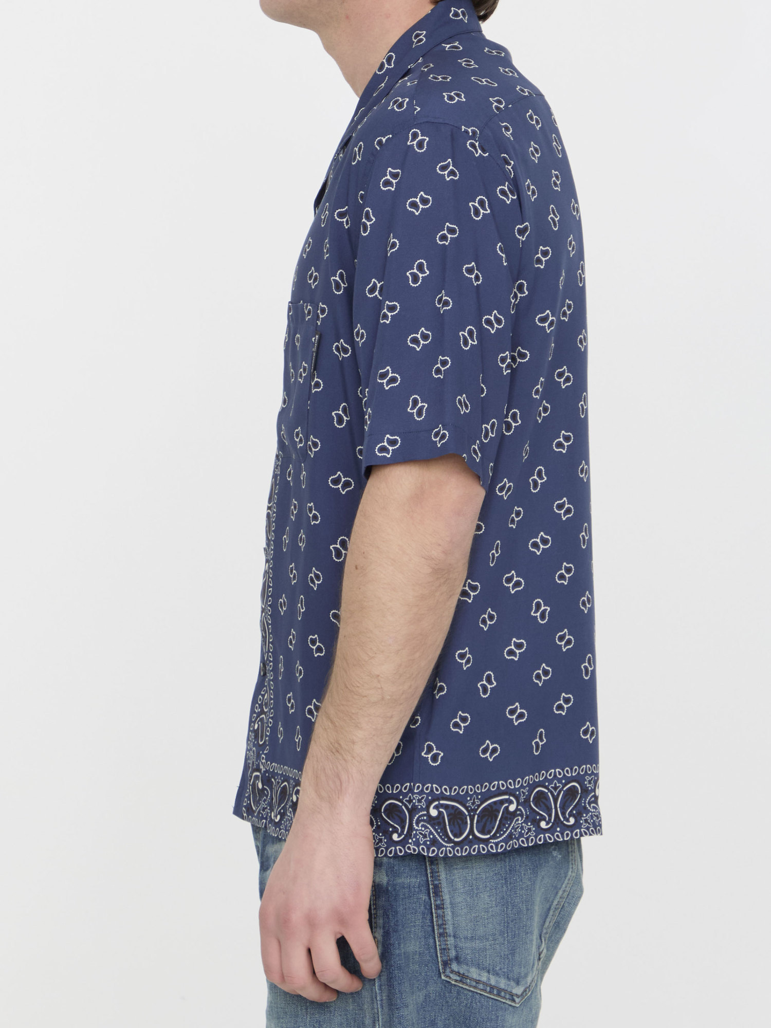 Palm Angels Paisley-print Bowling Shirt In Blue