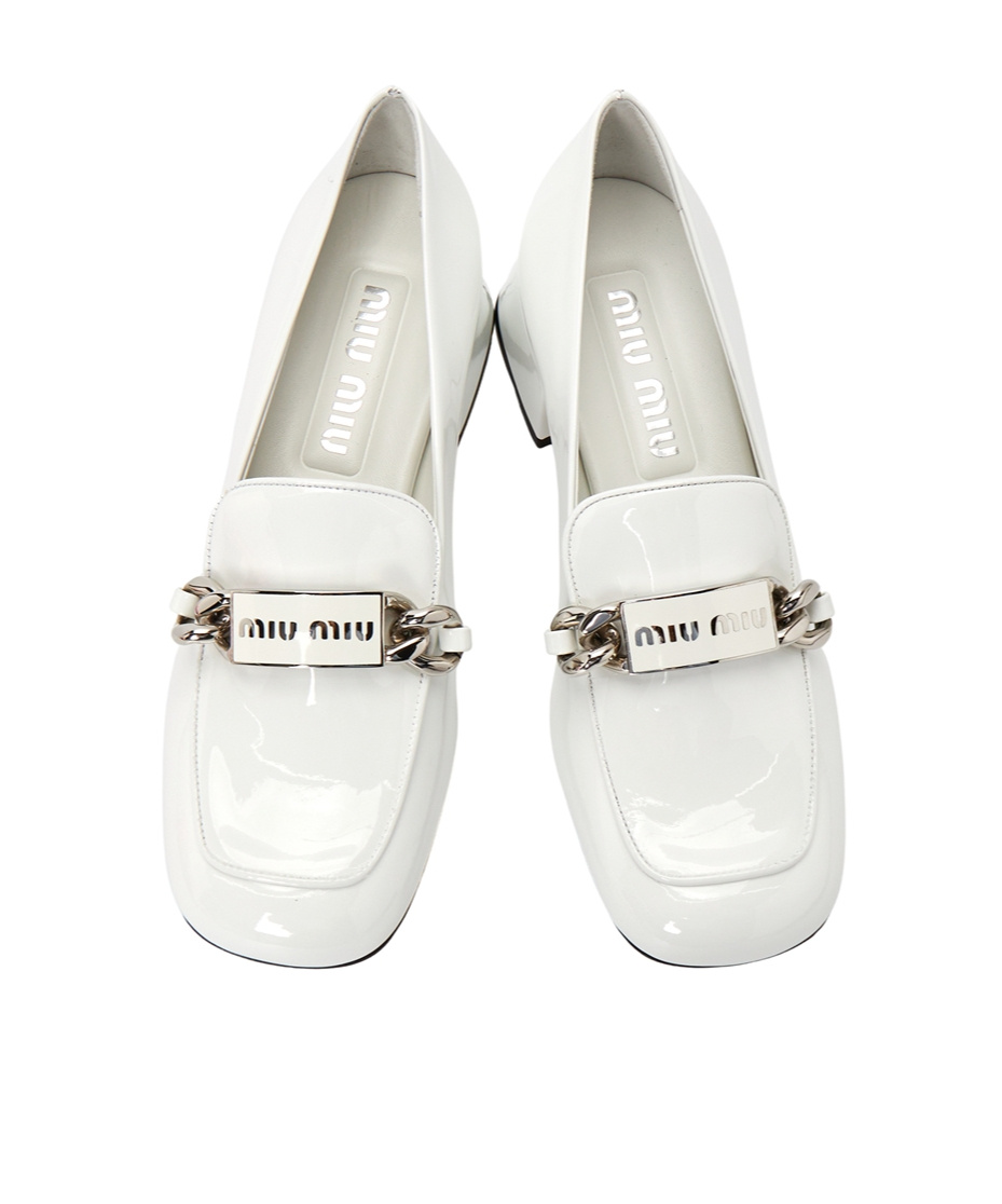Miu Miu Square Head Loafer Shoes In White