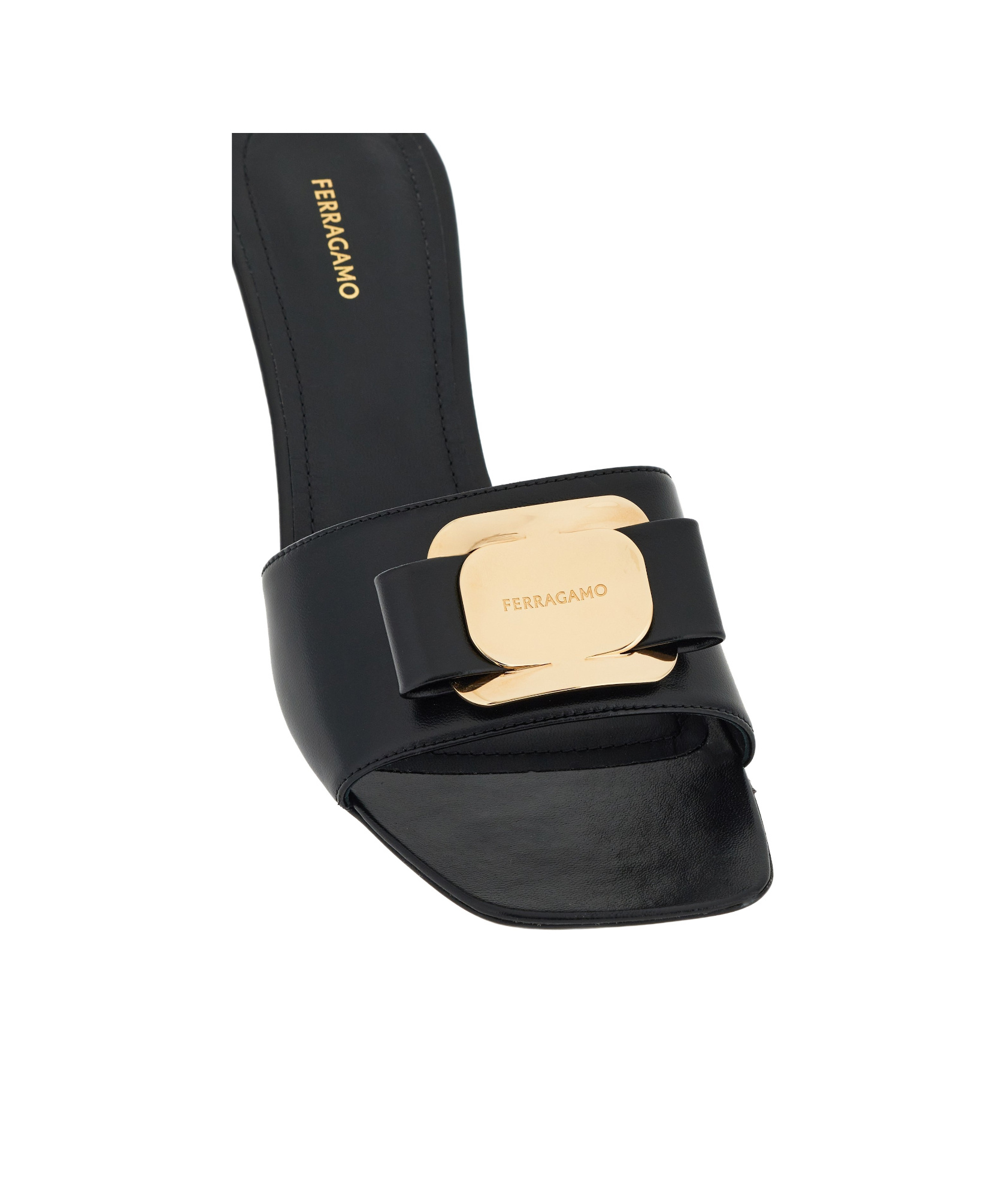 Ferragamo Zelie 55 Vara Plate Leather Sandals In Black