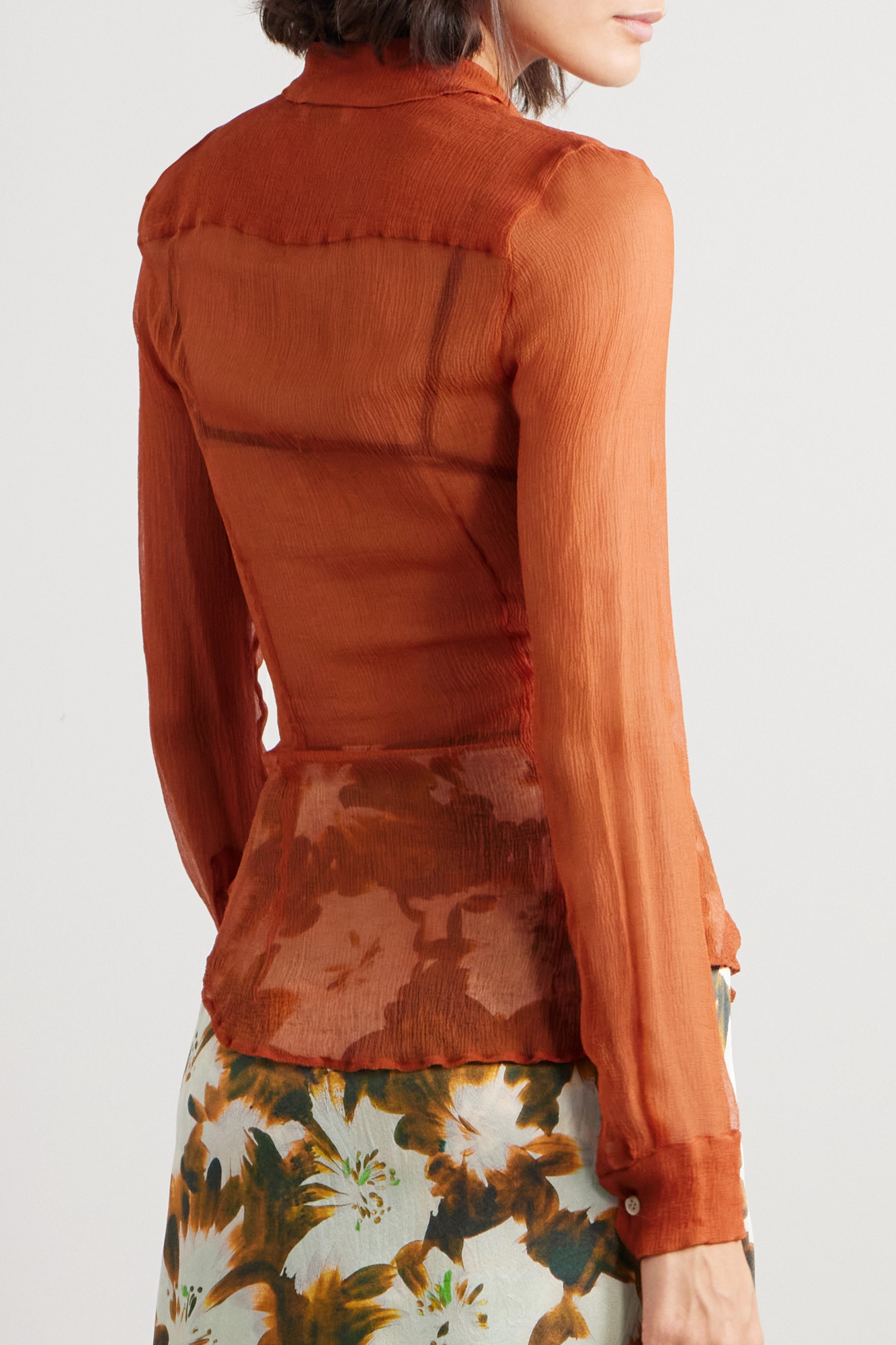 Dries Van Noten Long Sleeve Button-down Shirt In Brown