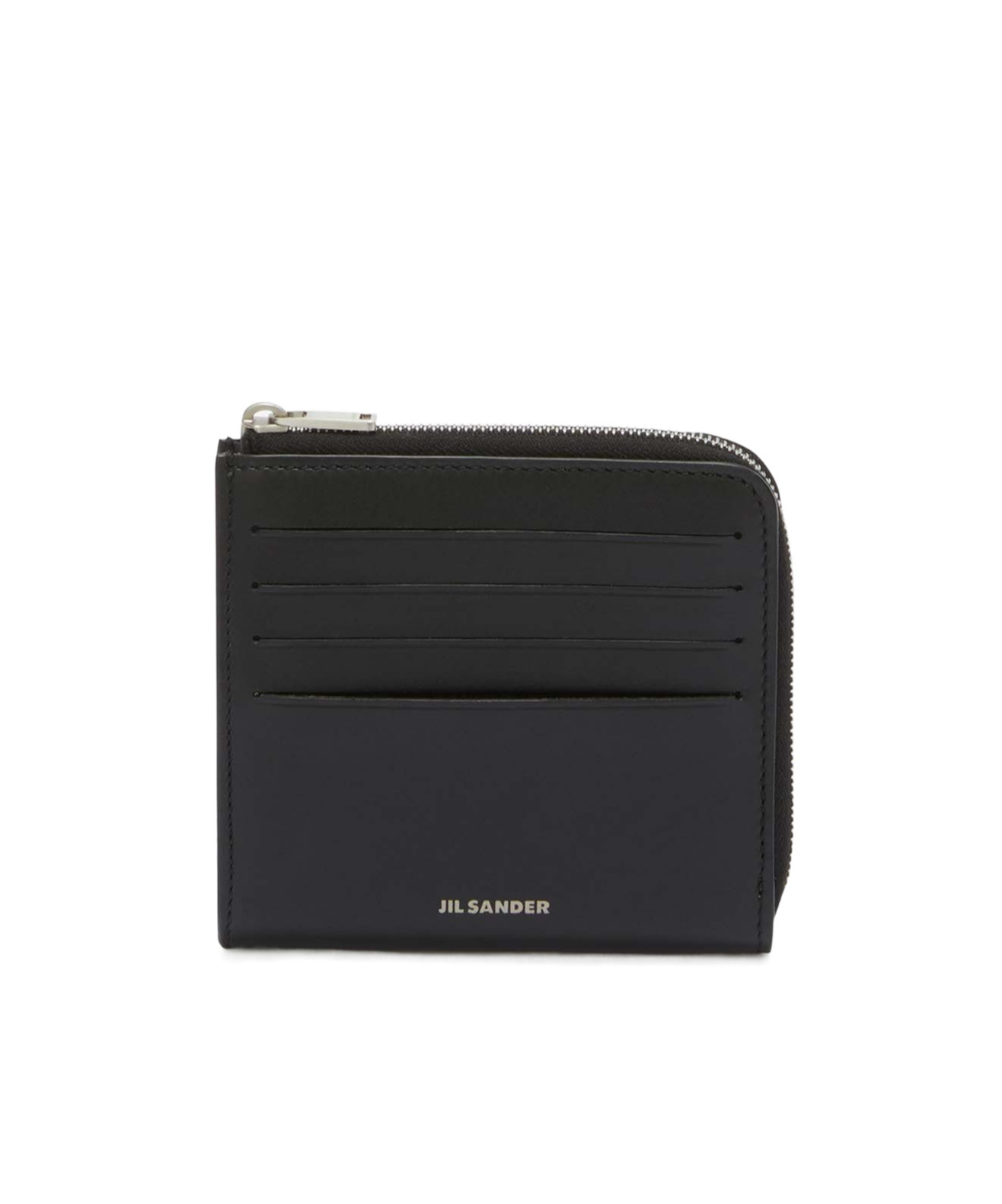 Jil Sander Leather Card Holder With Top Zip Closure In Black
