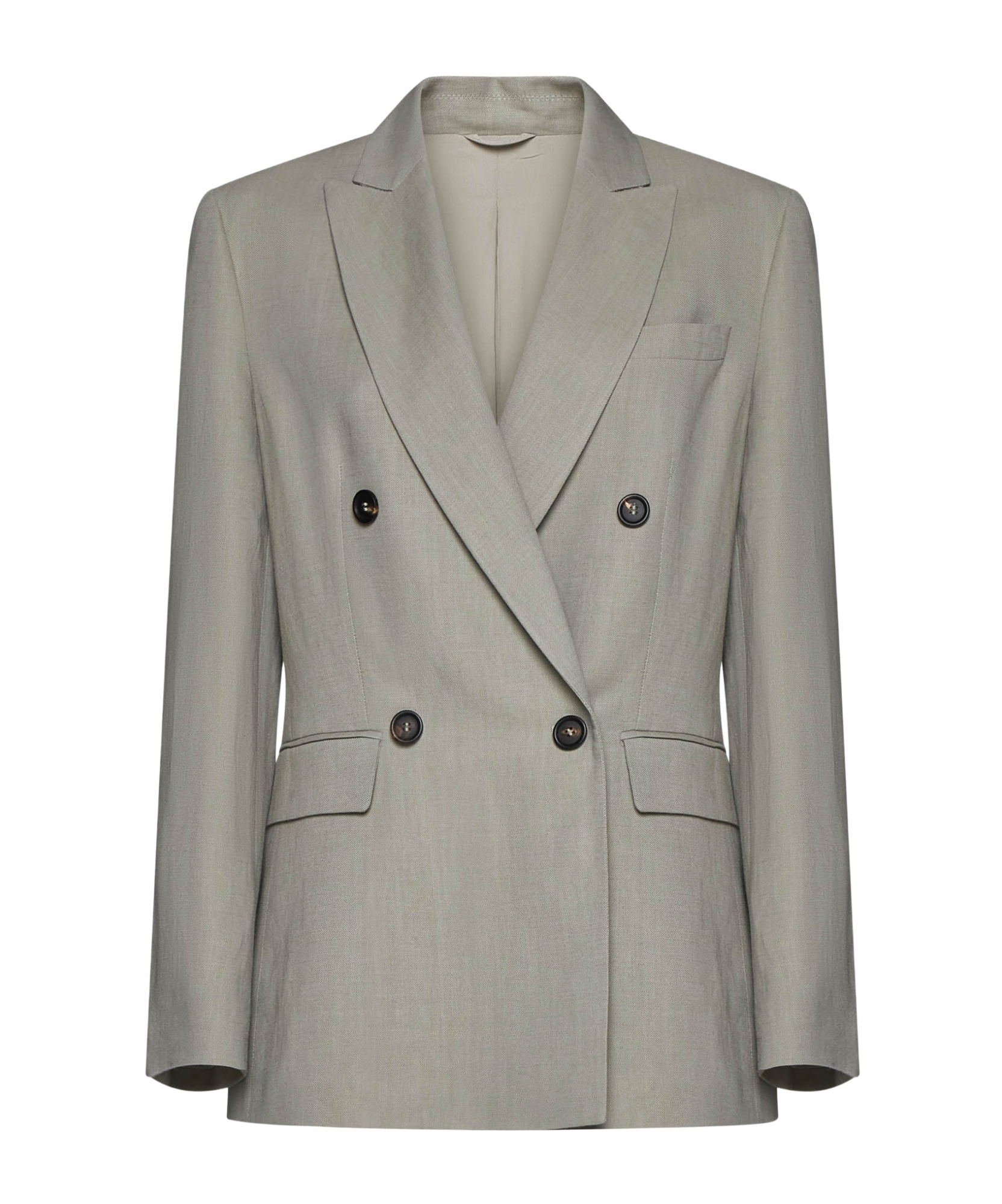 Brunello Cucinelli Double-breasted Panama Wool Jacket In Gray