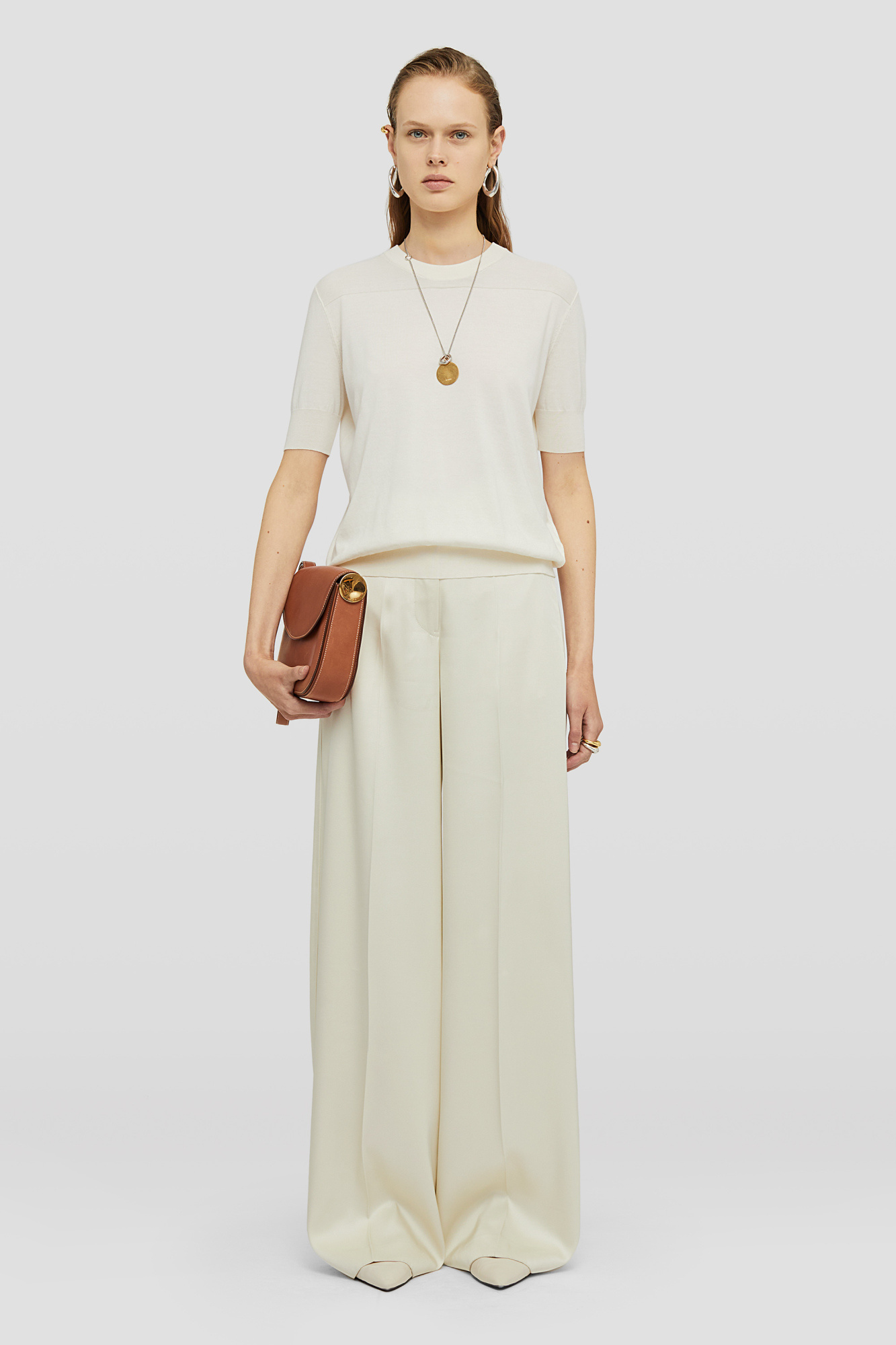 Jil Sander Wide Cream Trousers In Blend In White