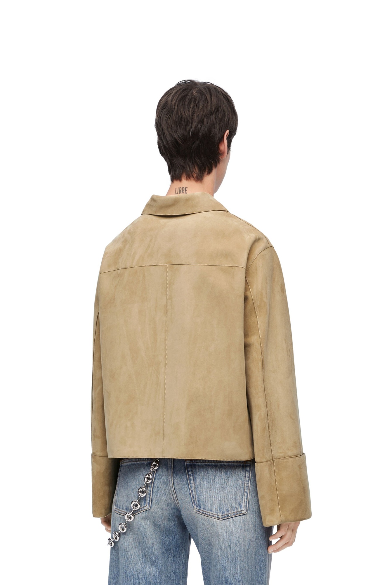 Loewe Crimped Suede Leather Jacket In Nude