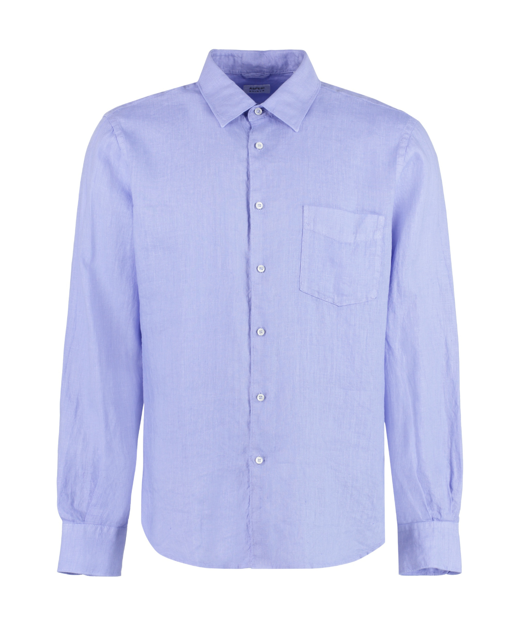 Aspesi Linen Shirt With Long Sleeves And Mandarin Collar In Blue
