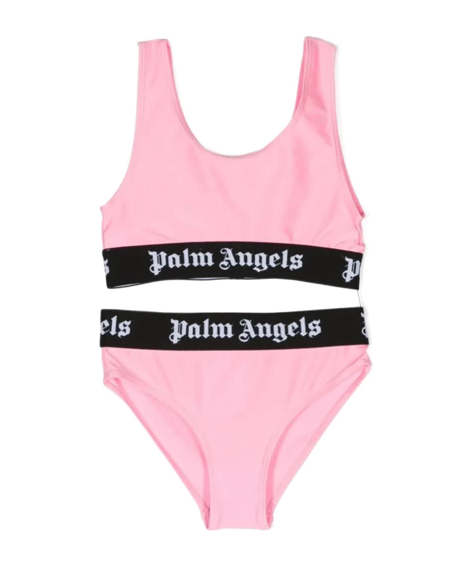 Palm Angels Logo-waistband Satin Bikini In Pink