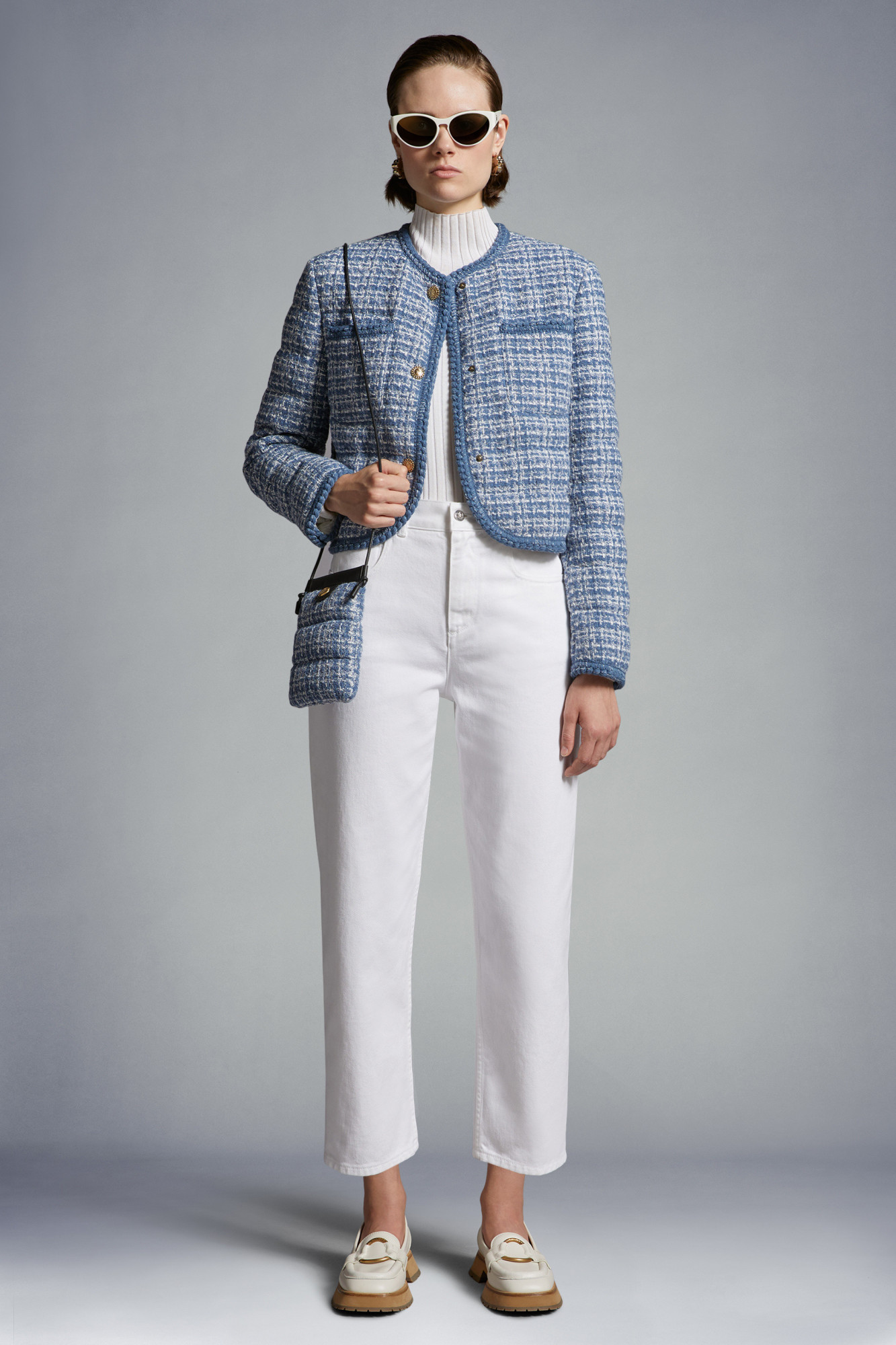 Shop Moncler Cropped Jeans In White