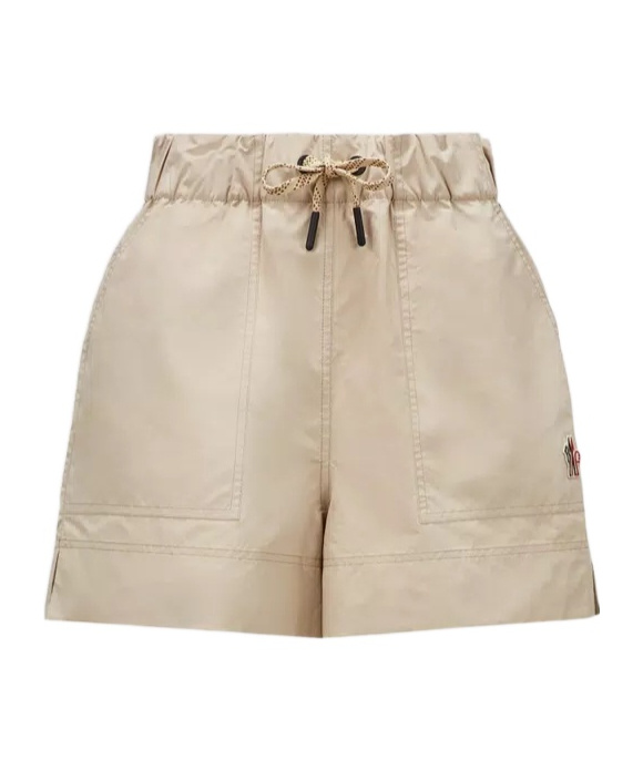 Moncler Technical Froissé Shorts Beige In Nude