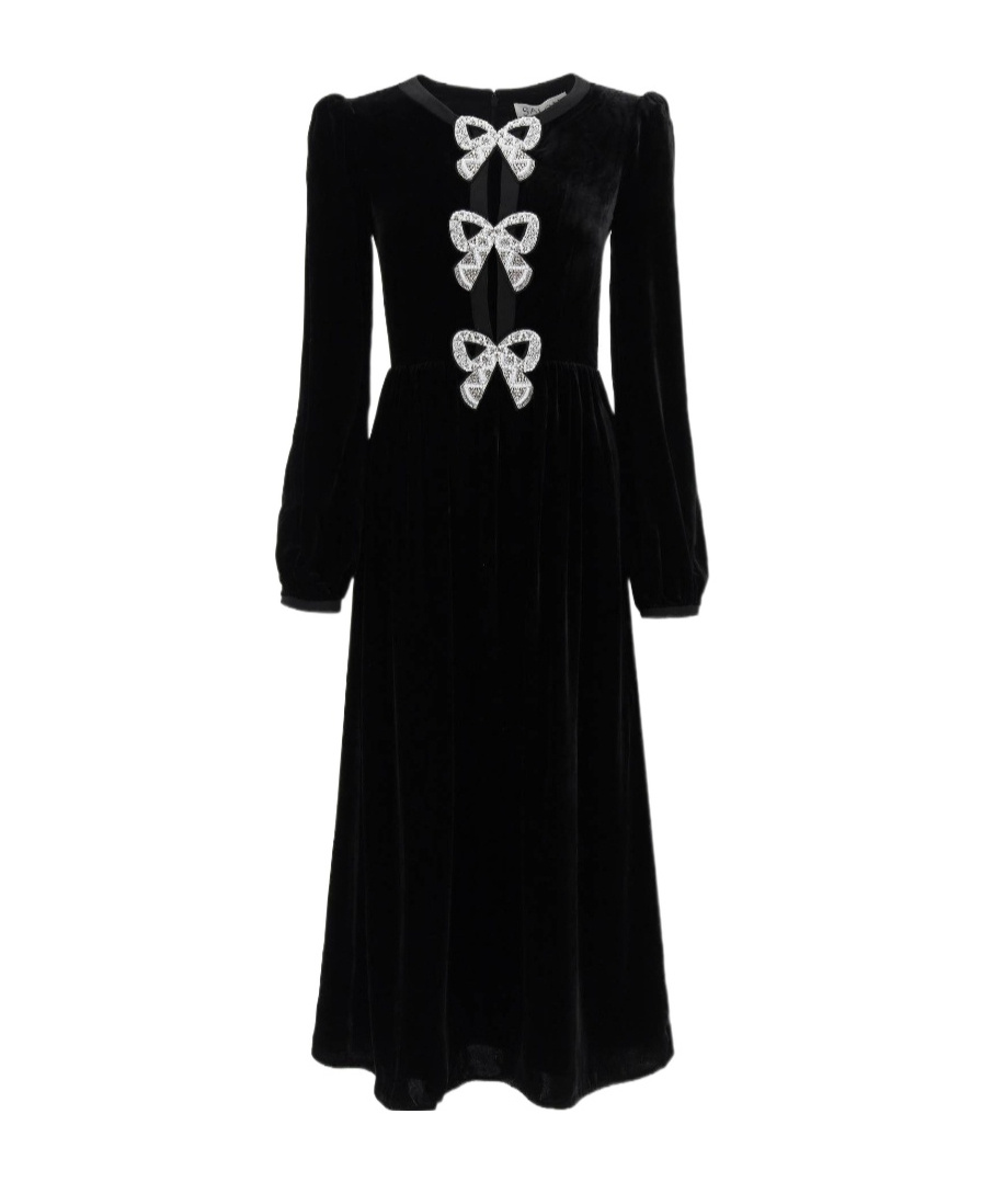 Saloni Camille Bow Tie Dress In Black