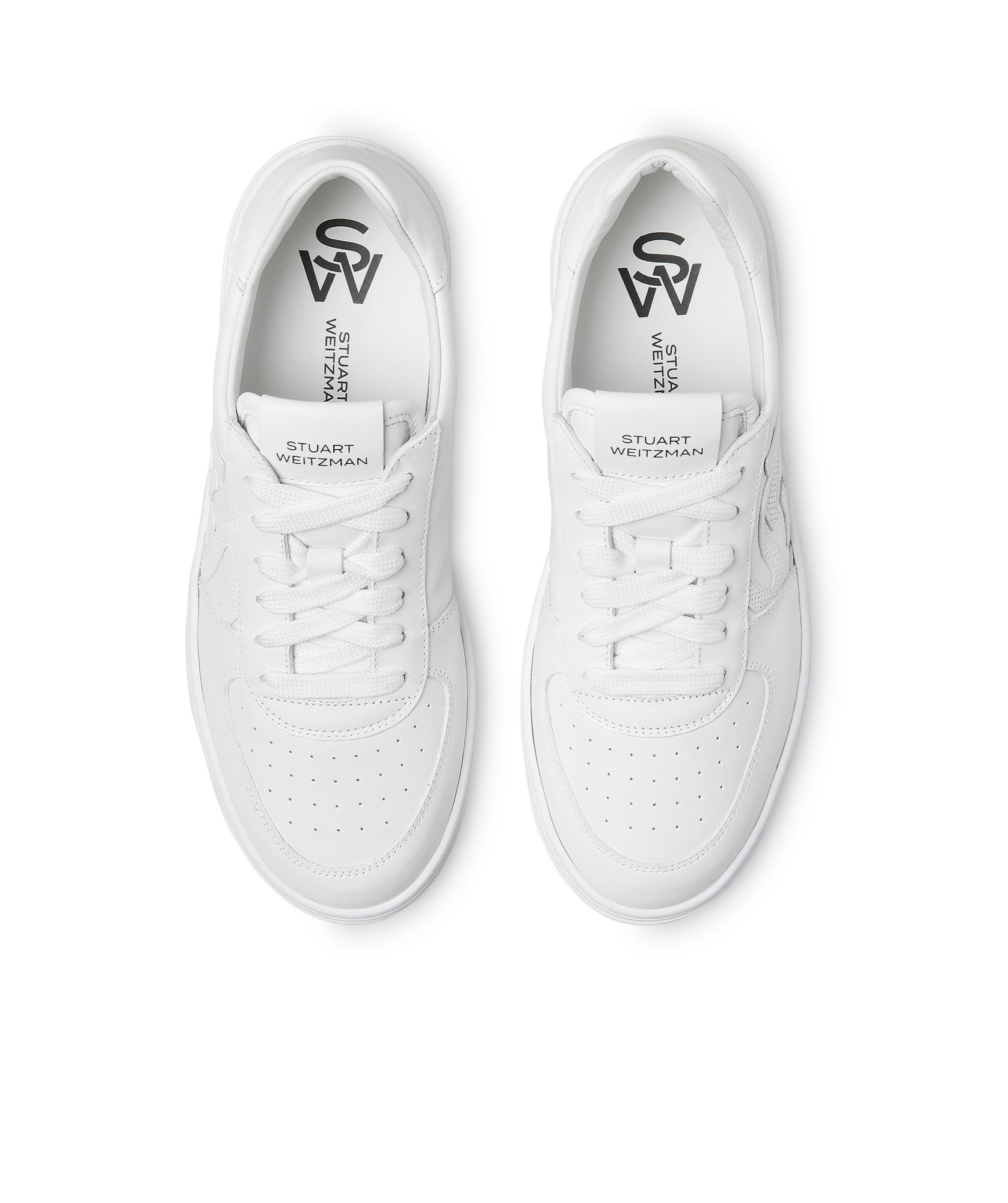 Stuart Weitzman Courtside Monogram Leather Sneakers In White