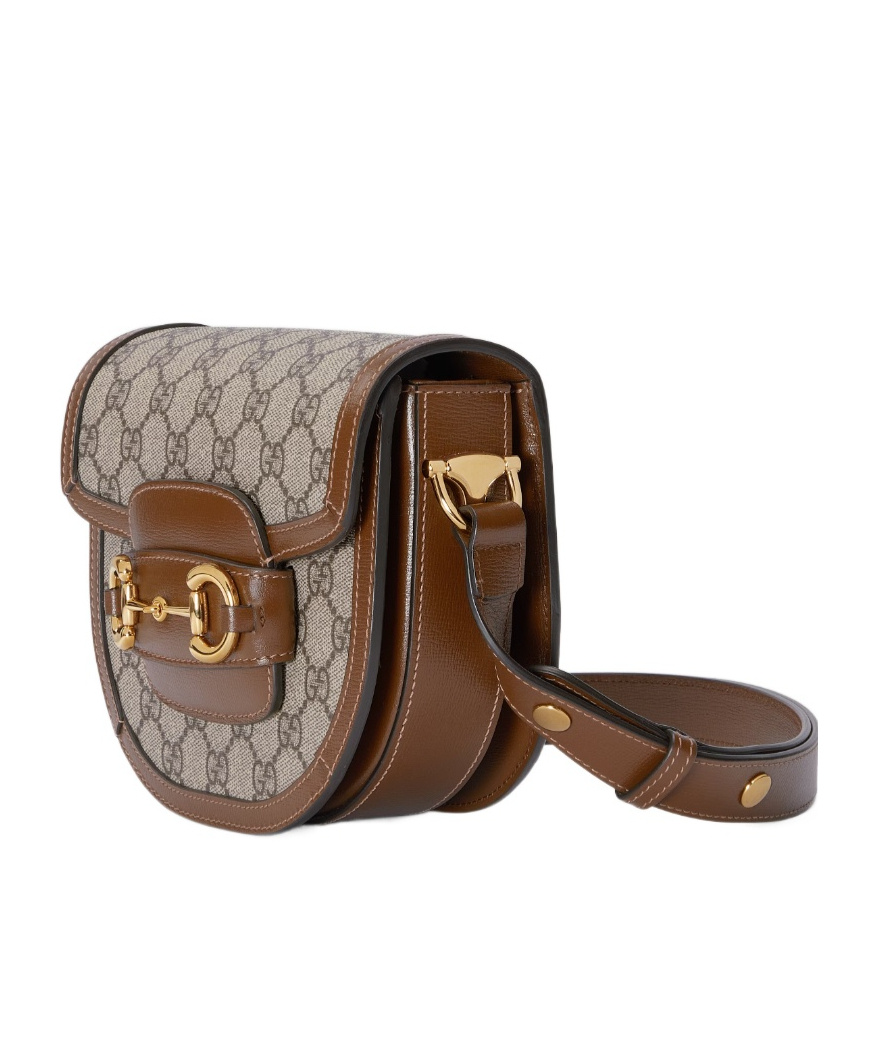 Gucci Horsebit 1955 Leather-trimmed Printed Coated-canvas Shoulder Bag In Nude
