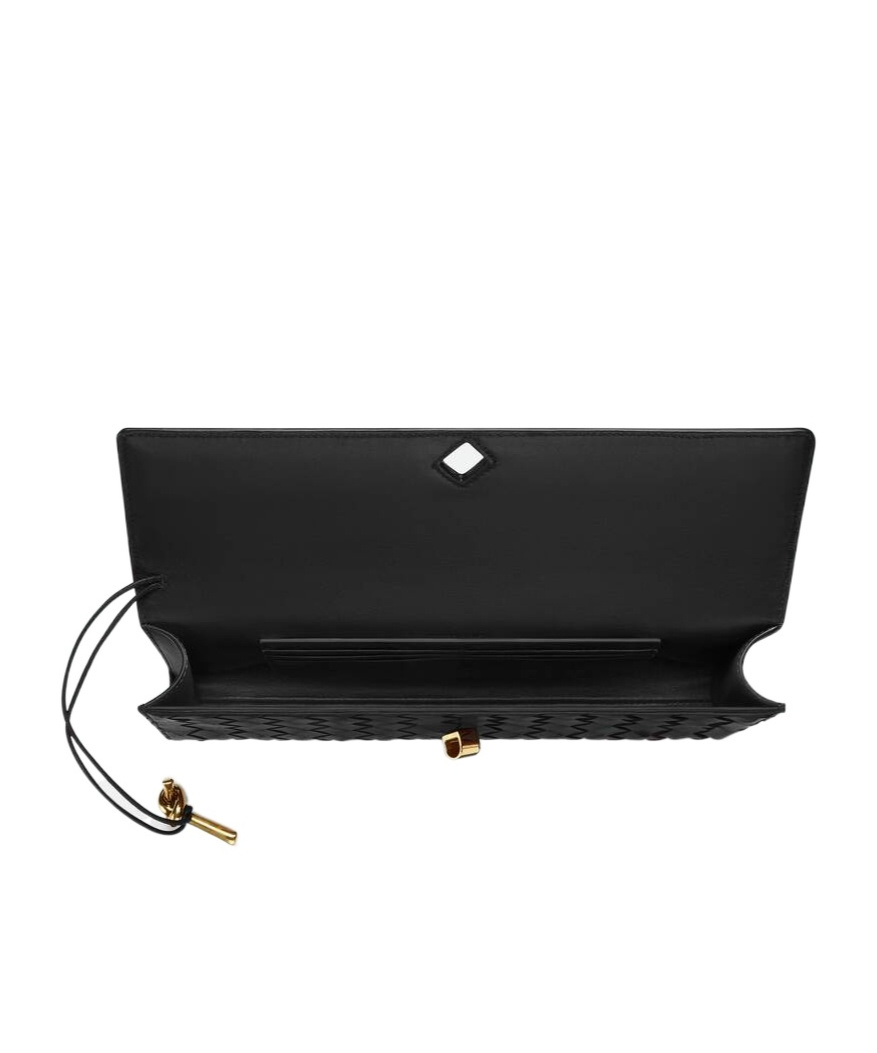 Bottega Veneta Long Andiamo Clutch Bag With Handle In Black