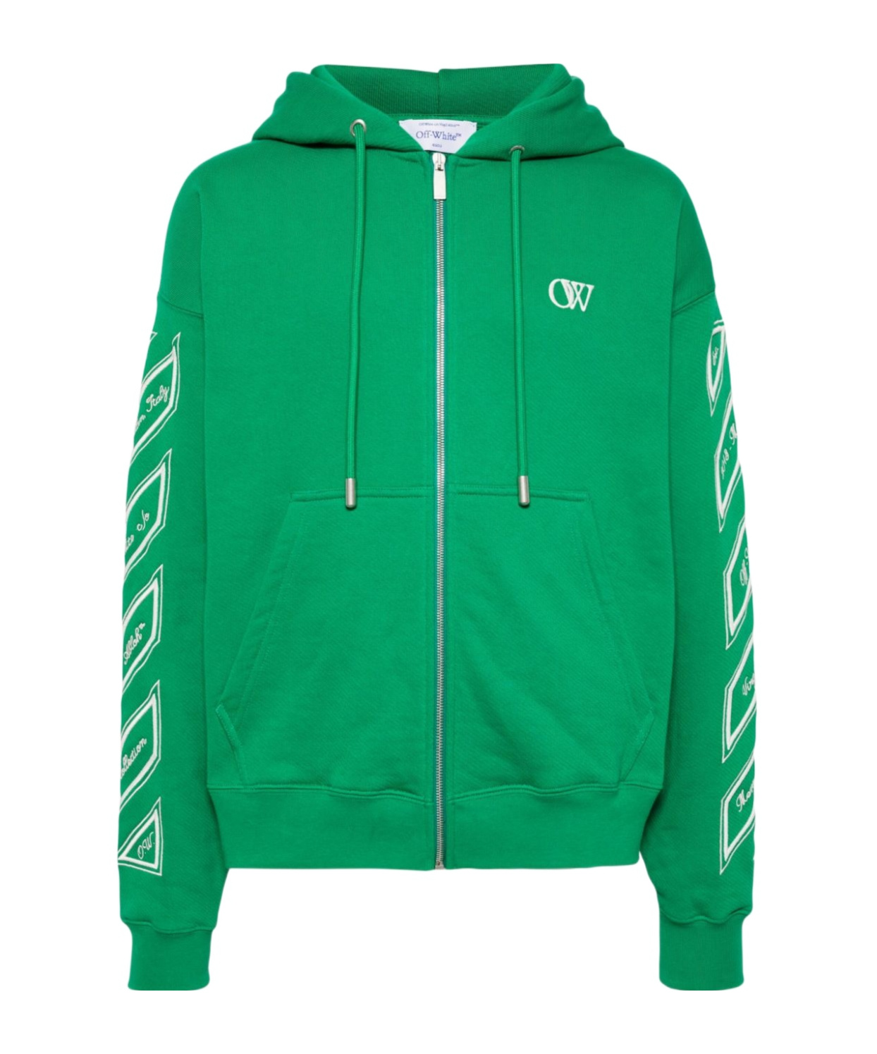 Off-white Diag-stripe Zip-up Hoodie In Green