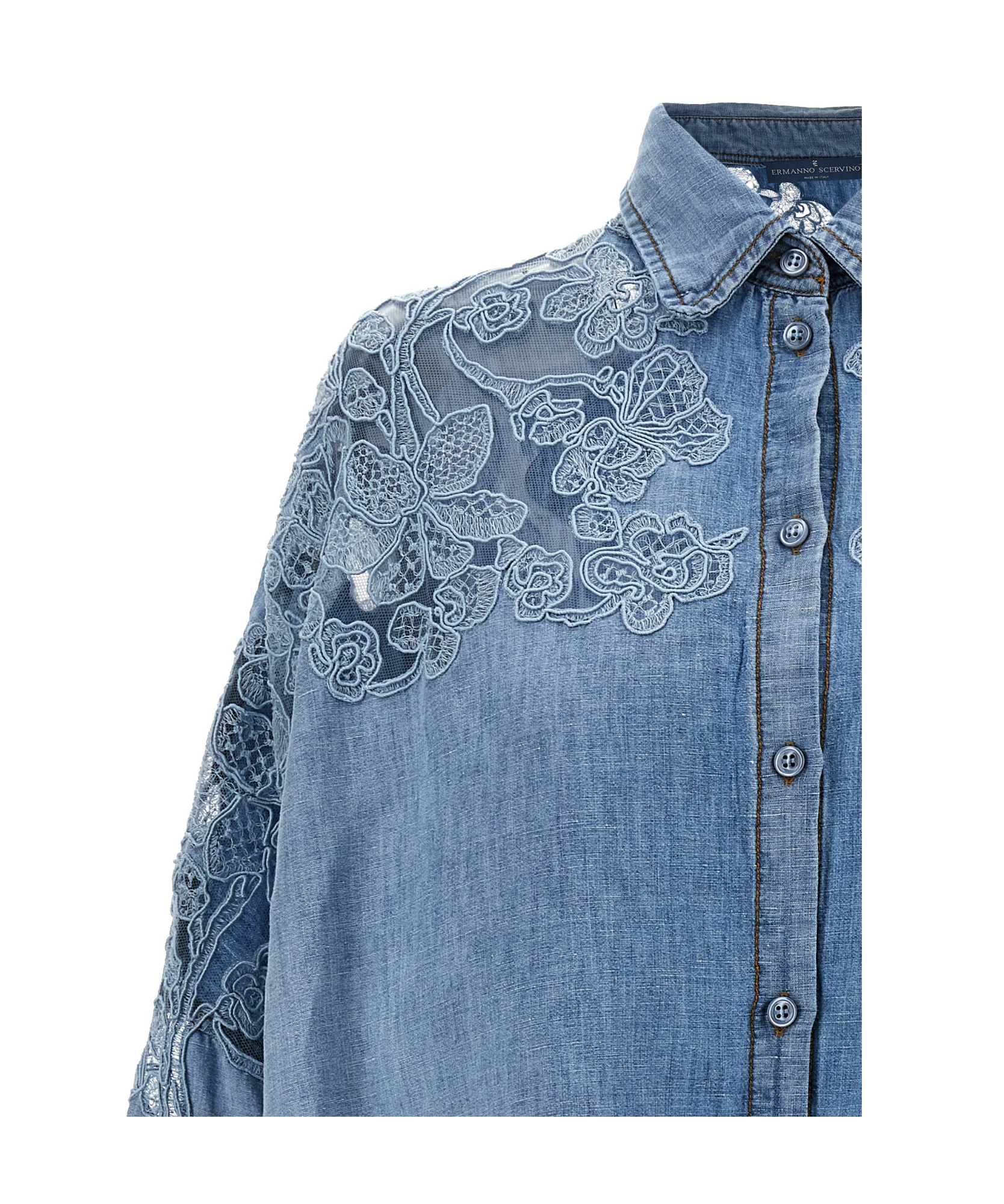 Ermanno Scervino Long-sleeved Denim Shirt In Blue