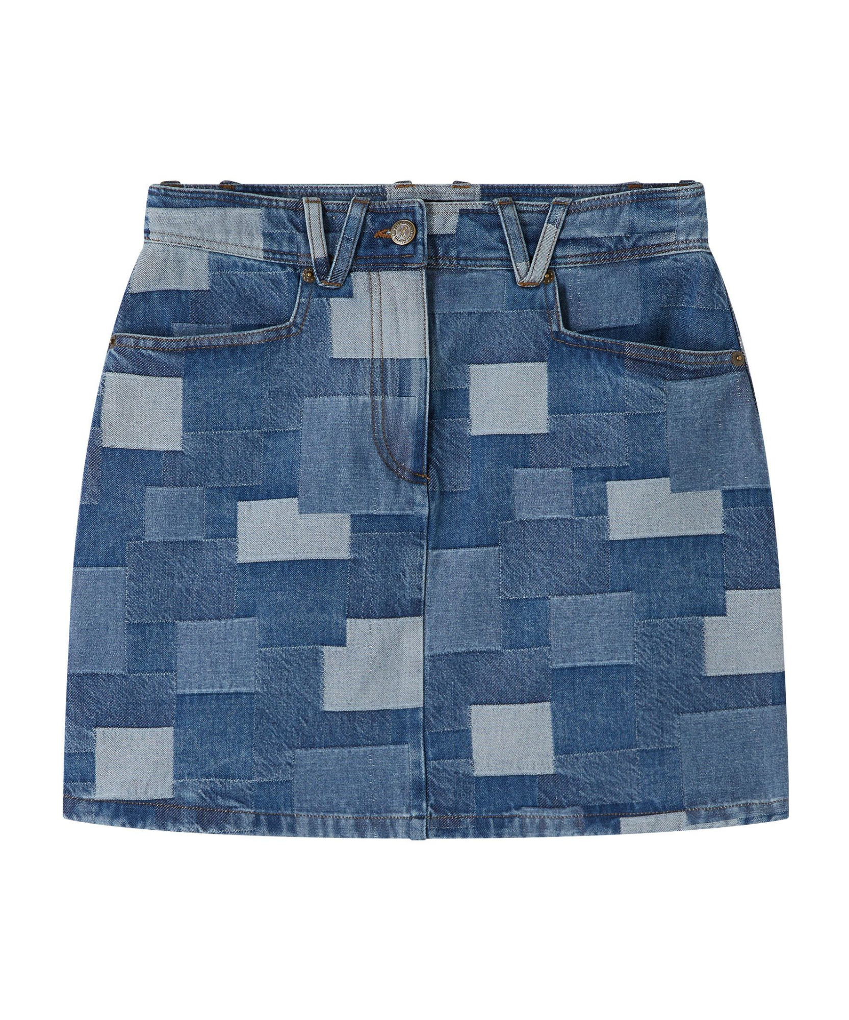 Apc Patchwork V-belt Mini Skirt With Front Pockets In Blue