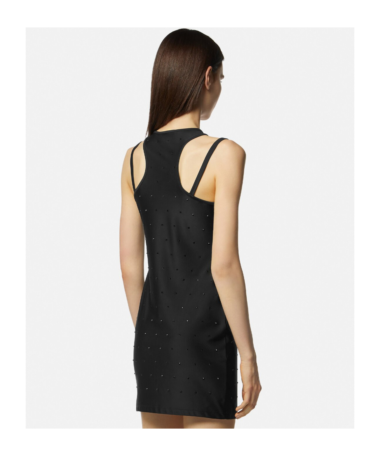 Versace Crystal Neck Mini Dress In Black