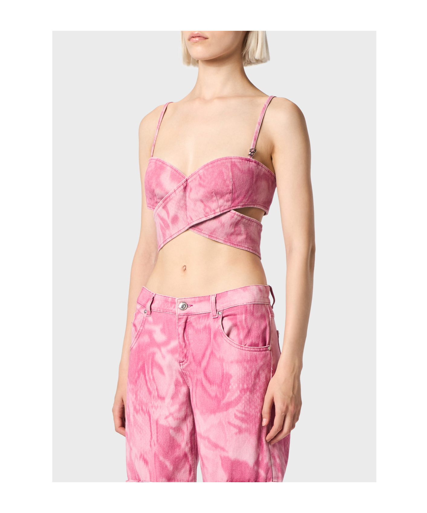 Blumarine Camouflage Printed Cross Blouse In Pink