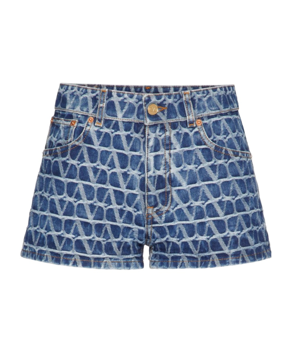 Valentino Garavani Toile Iconographe Denim Shorts In Blue