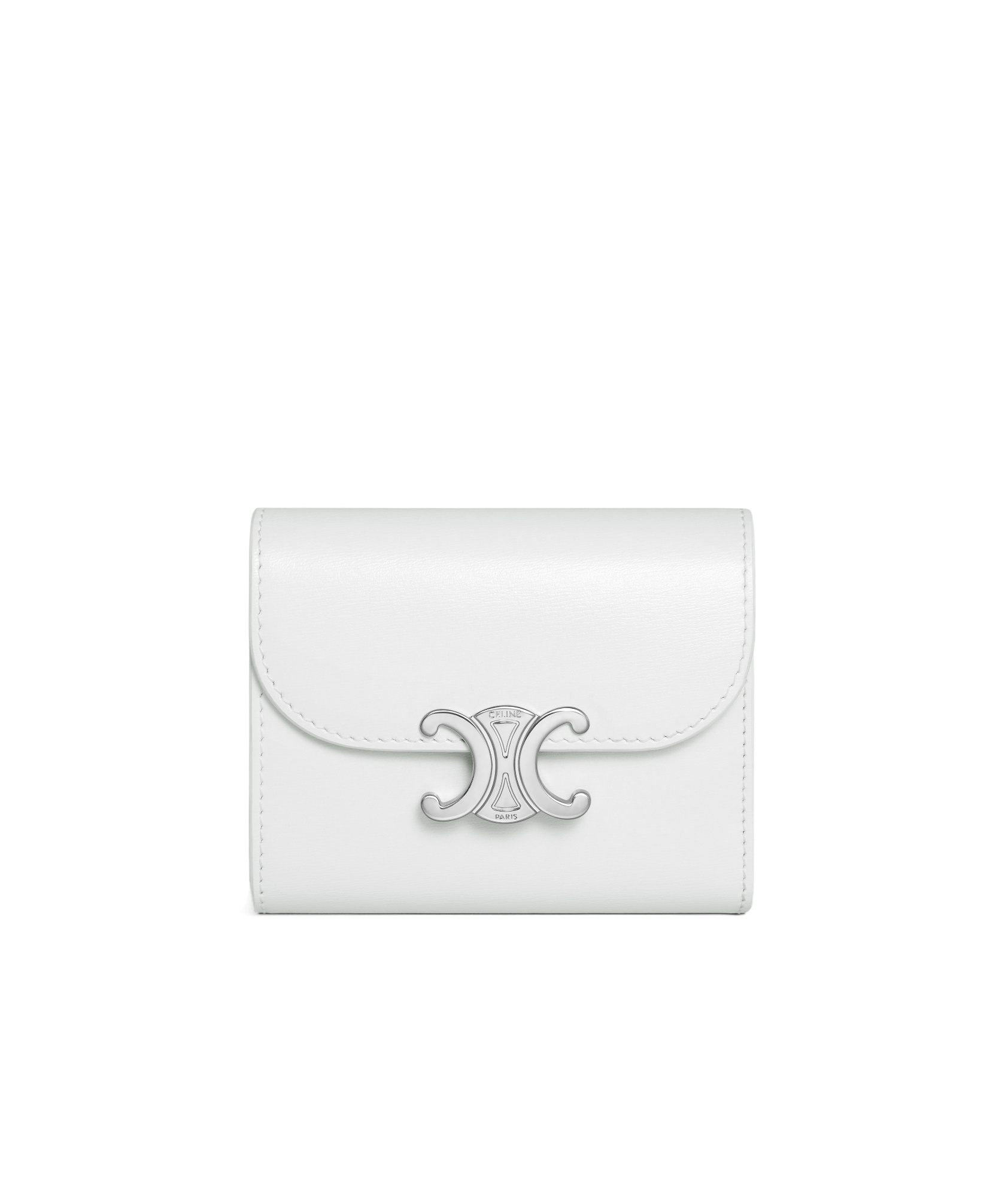 Celine Small Wallet Triomphe In Shiny Calfskin In White