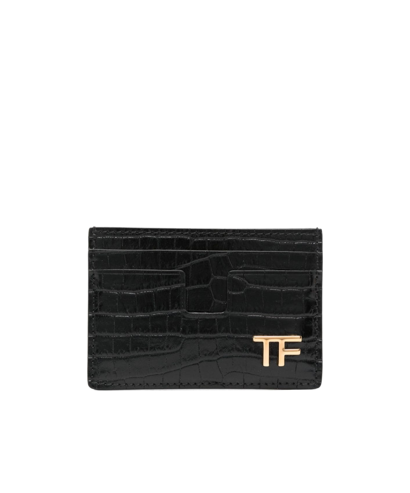 Tom Ford Logo Plaque Embossed Card Holder In Black
