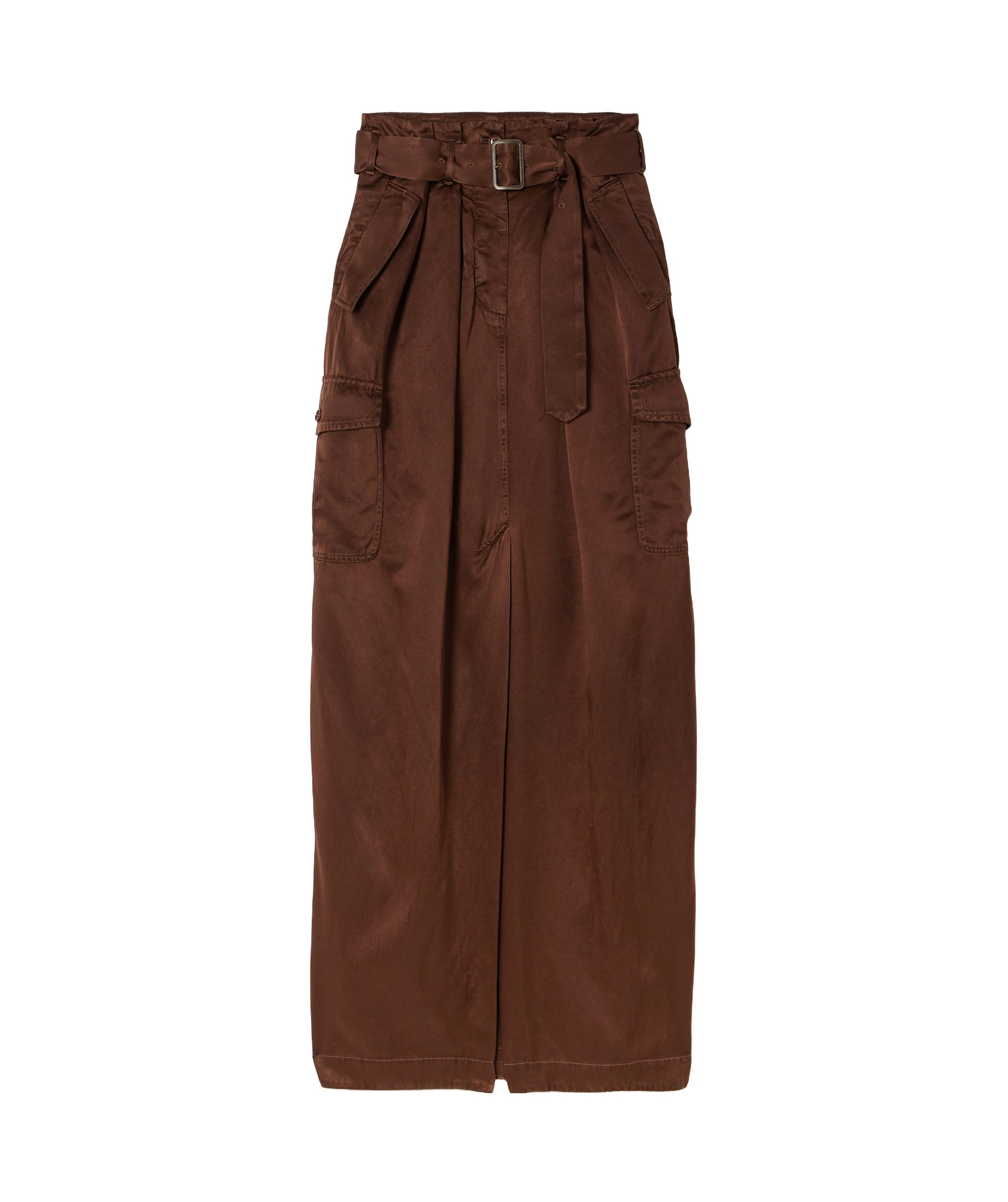 Dries Van Noten Belted Satin-twill Maxi Skirt In Brown