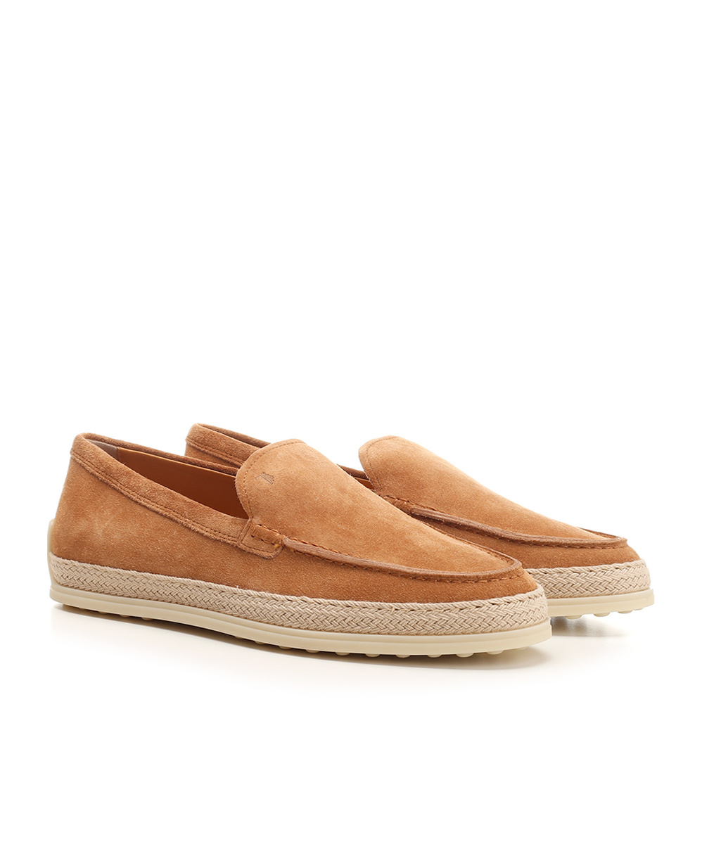 Tod's Round Toe Suede Loafers With Espadrille Detail In Neutral