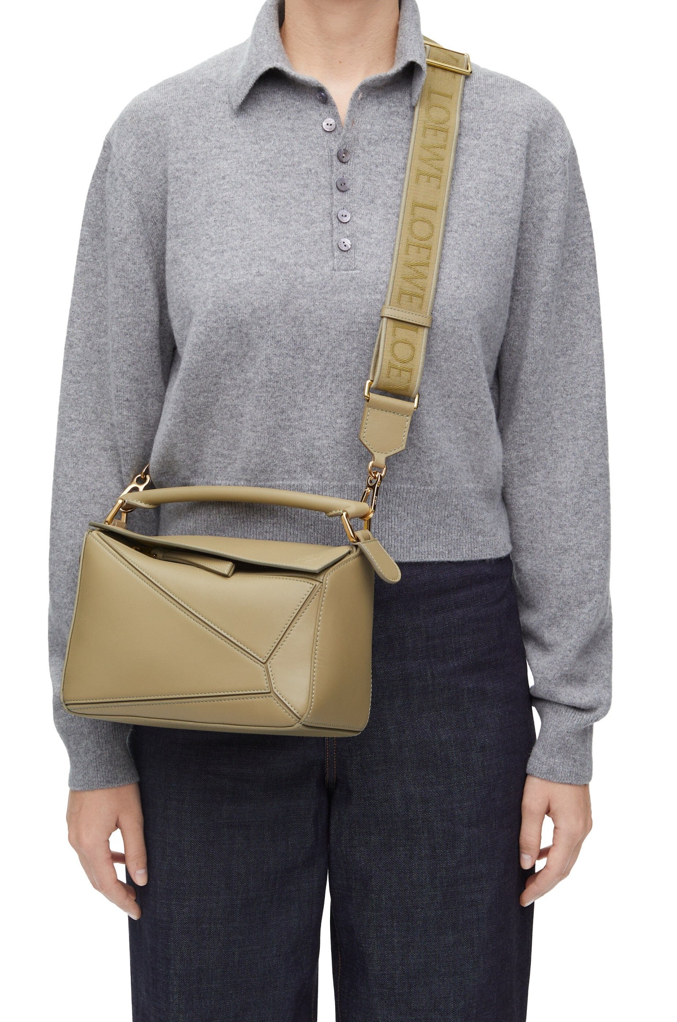 Loewe Puzzle Small Leather Tote Bag In Green