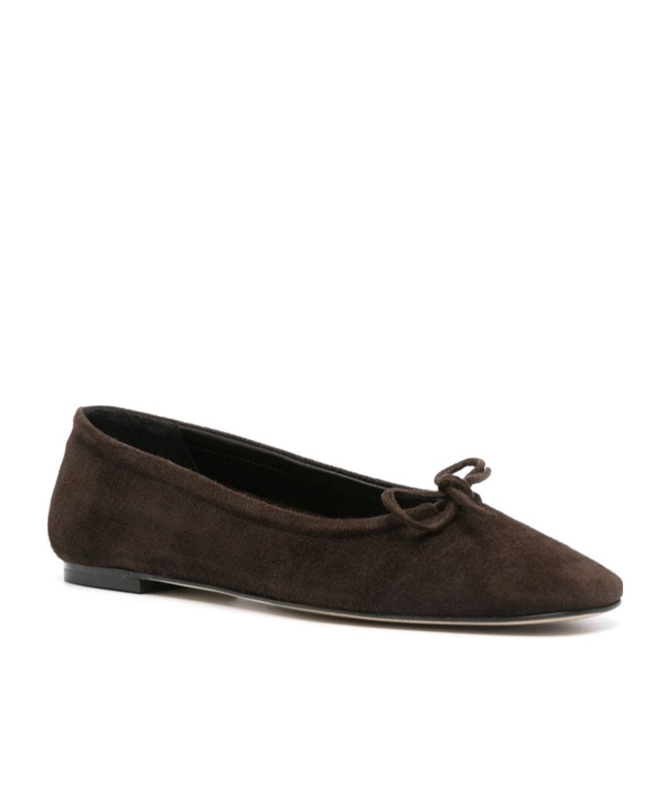 Aeyde Womens Dark Brown Delfina Bow-embellished Velvet Ballet Flats In Black