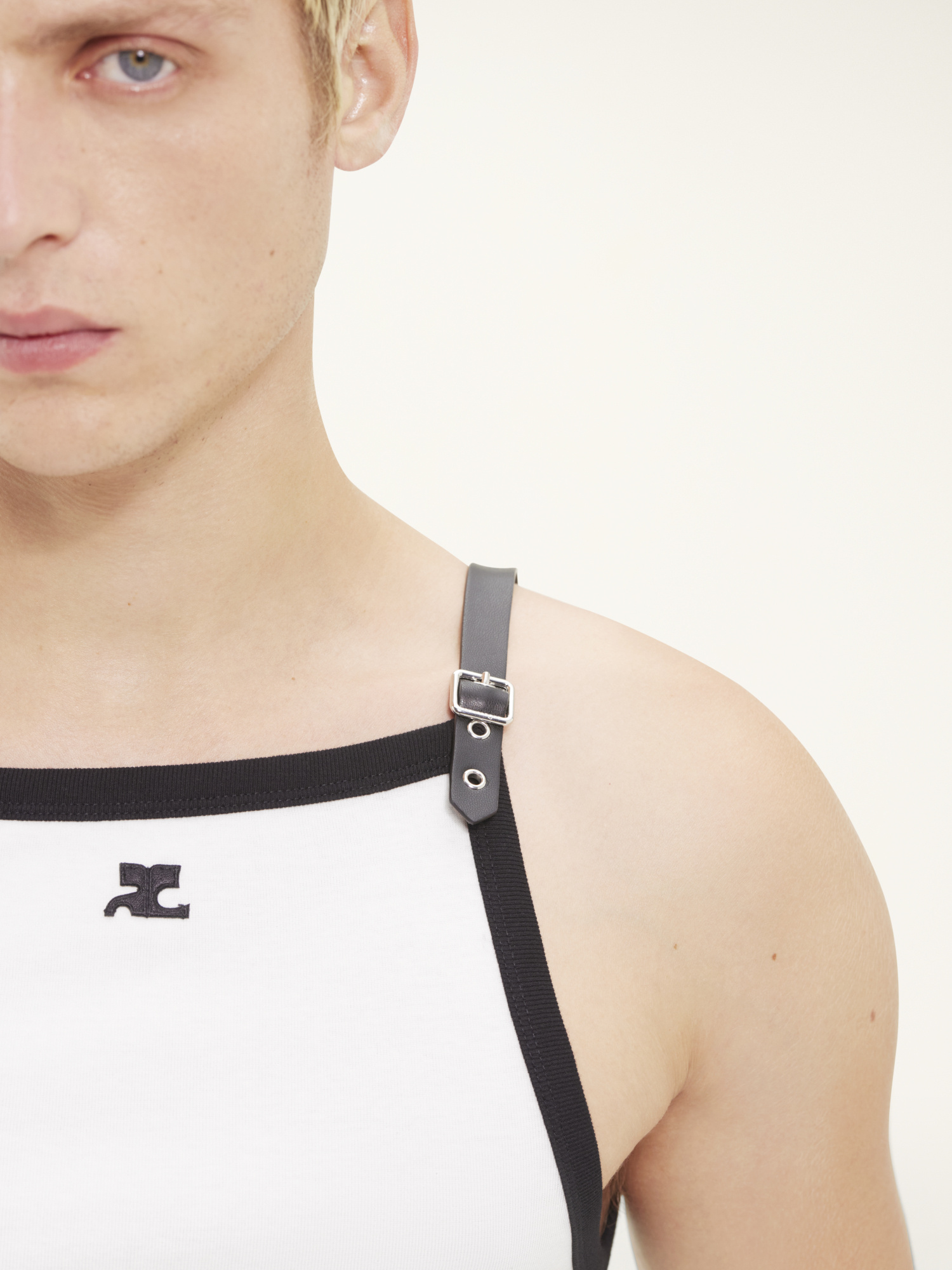 Shop Courrèges Buckle Contrast Tank Top In White