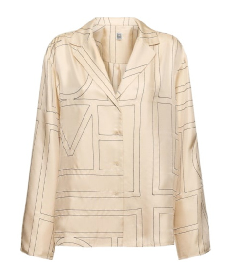 Totême Silk Shirt With Monogram Logo Embroidery In Neutral