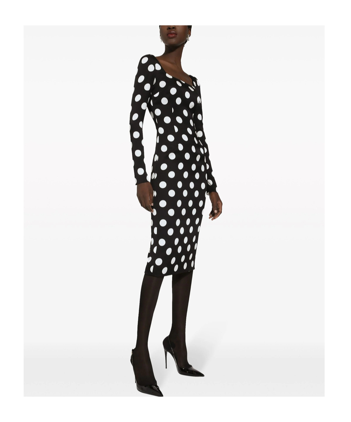 Dolce & Gabbana Polka Dot Print Silk Midi Dress In Black