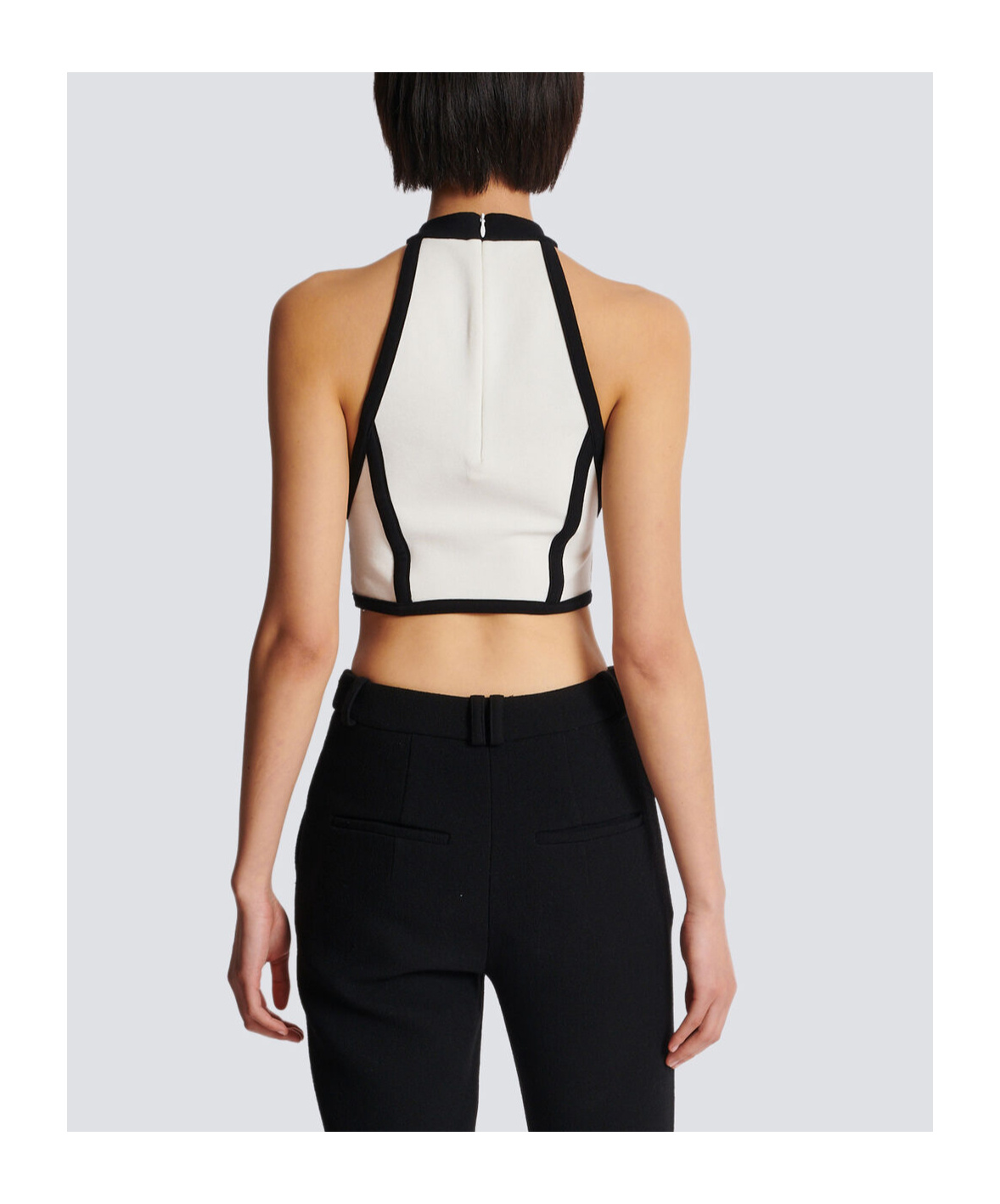 Balmain Rose-appliqué Halterneck Top In Black