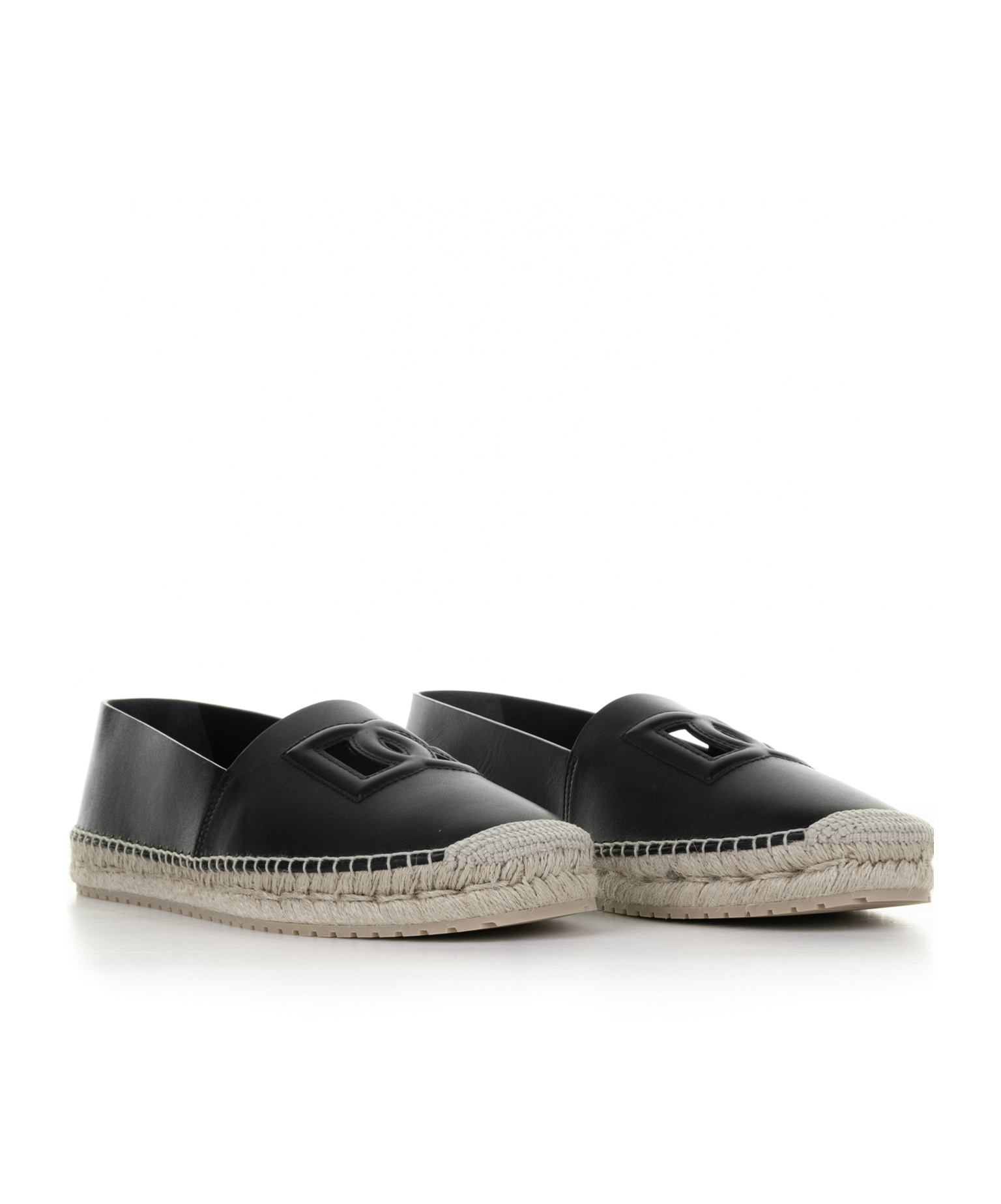 Dolce & Gabbana Logo-embossed Leather Espadrilles In Black