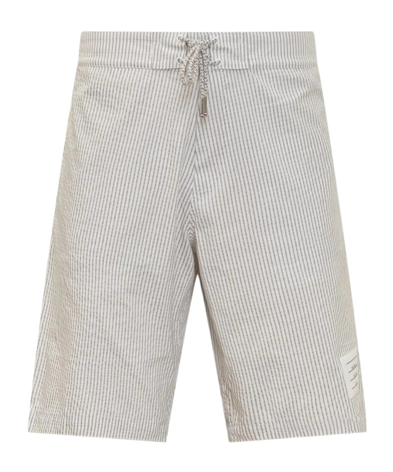 Thom Browne Seersucker Stripe-print Swim Shorts In White