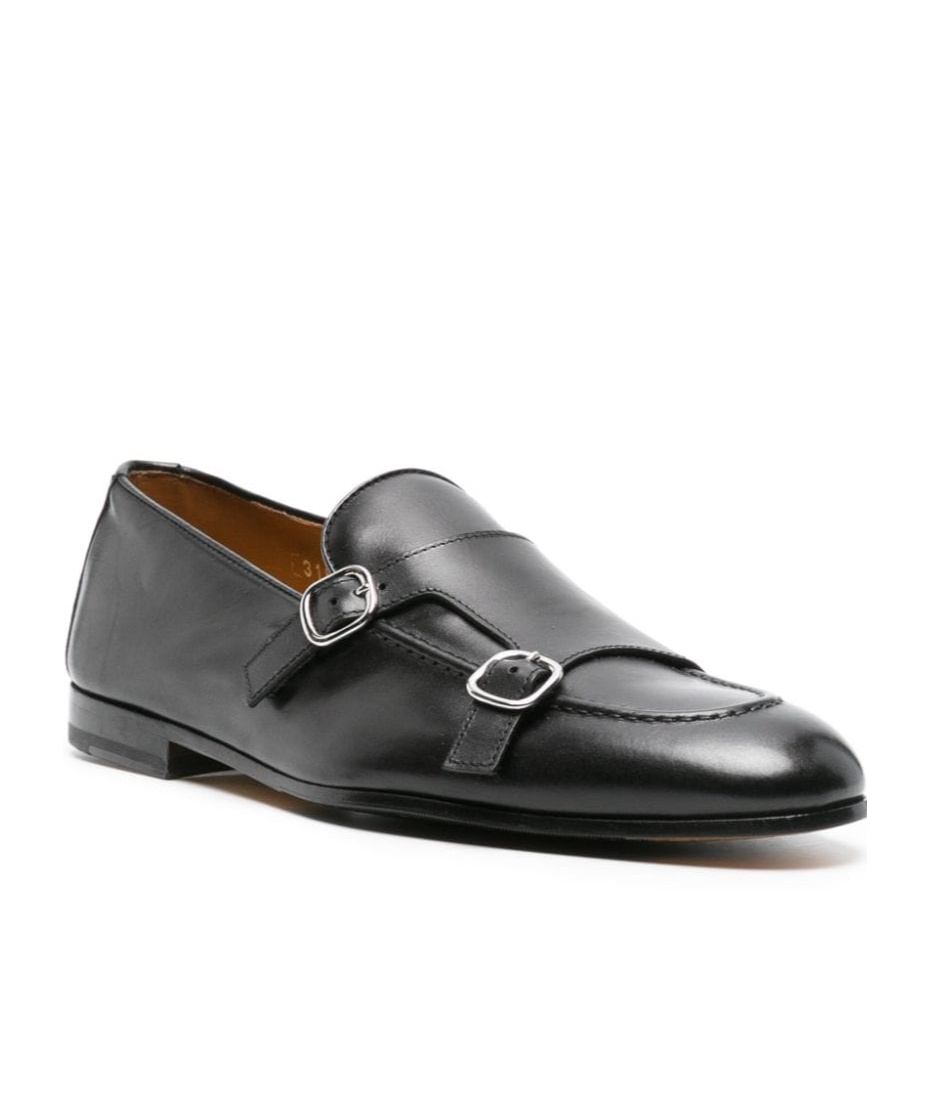 Doucal's Double-buckle Leather Monk Shoes In Black