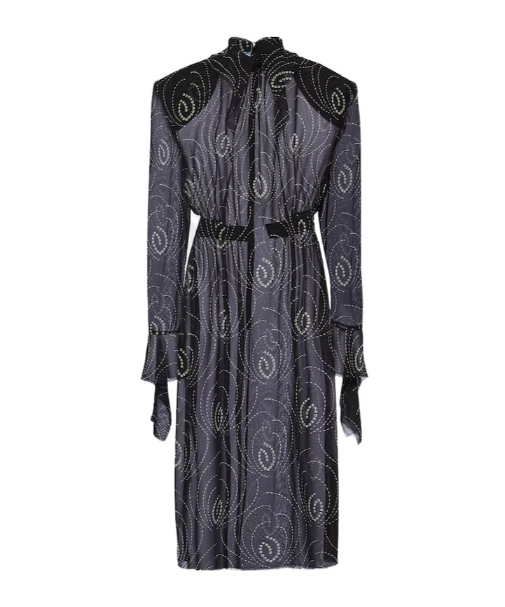 Prada Printed Georgette Dress In Black