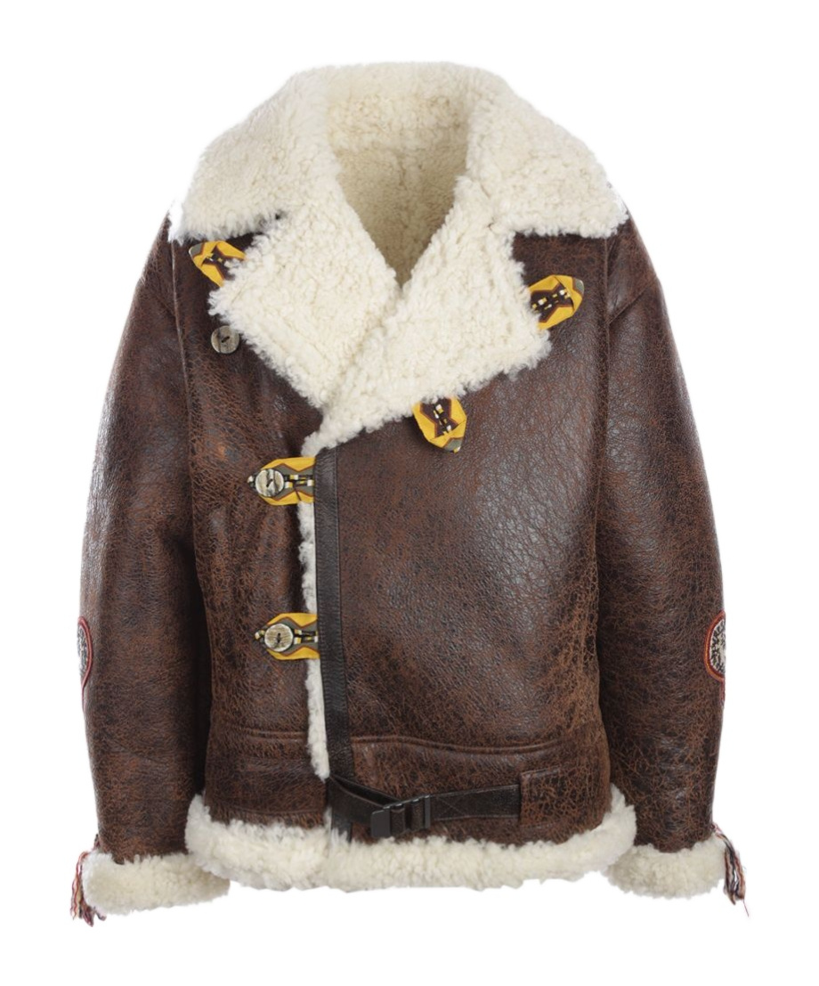 Etro Gina Embroidered Shearling Jacket In Brown
