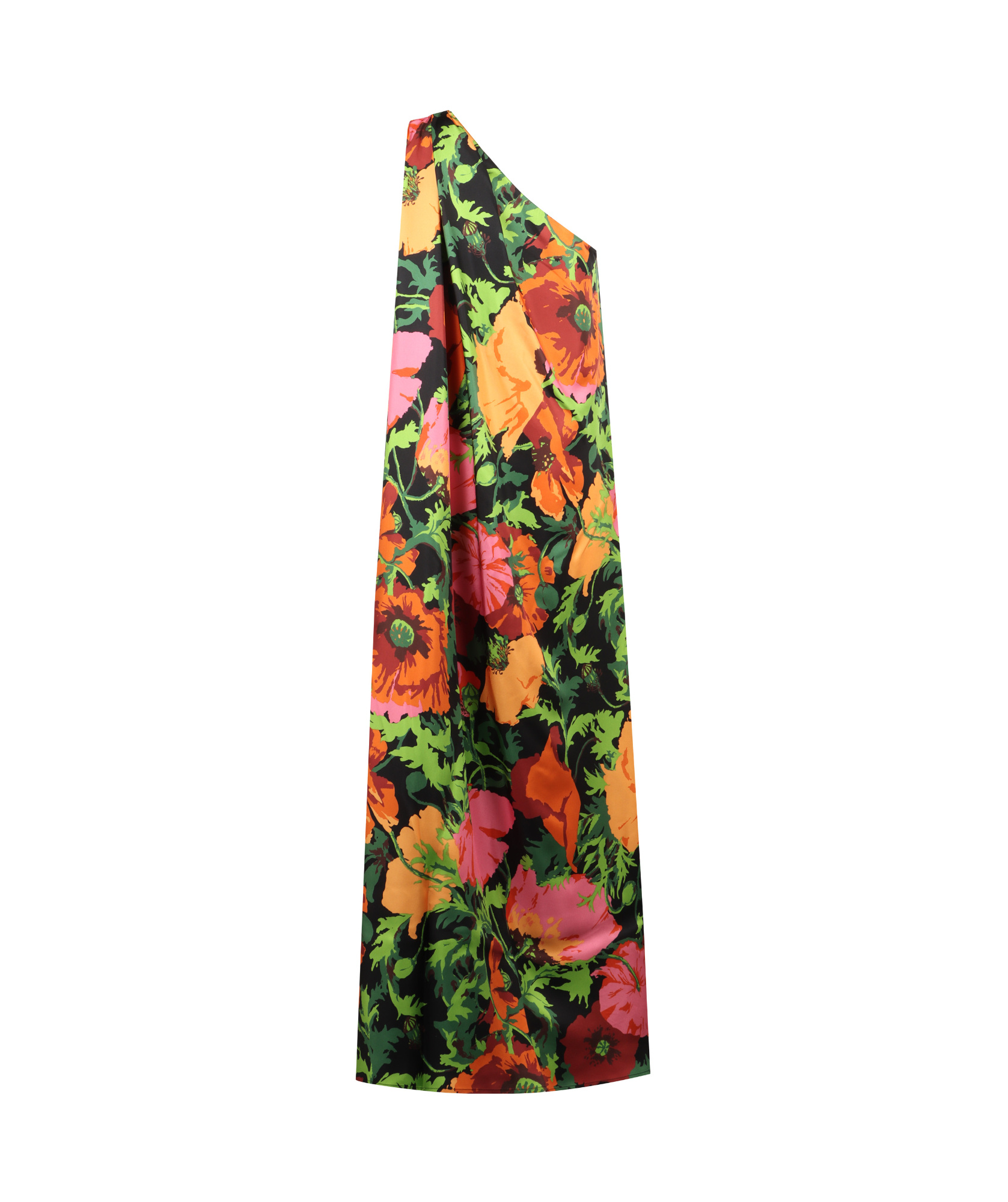 La Doublej Roy Floral One-shoulder Maxi Silk Twill Dress In Multicolor