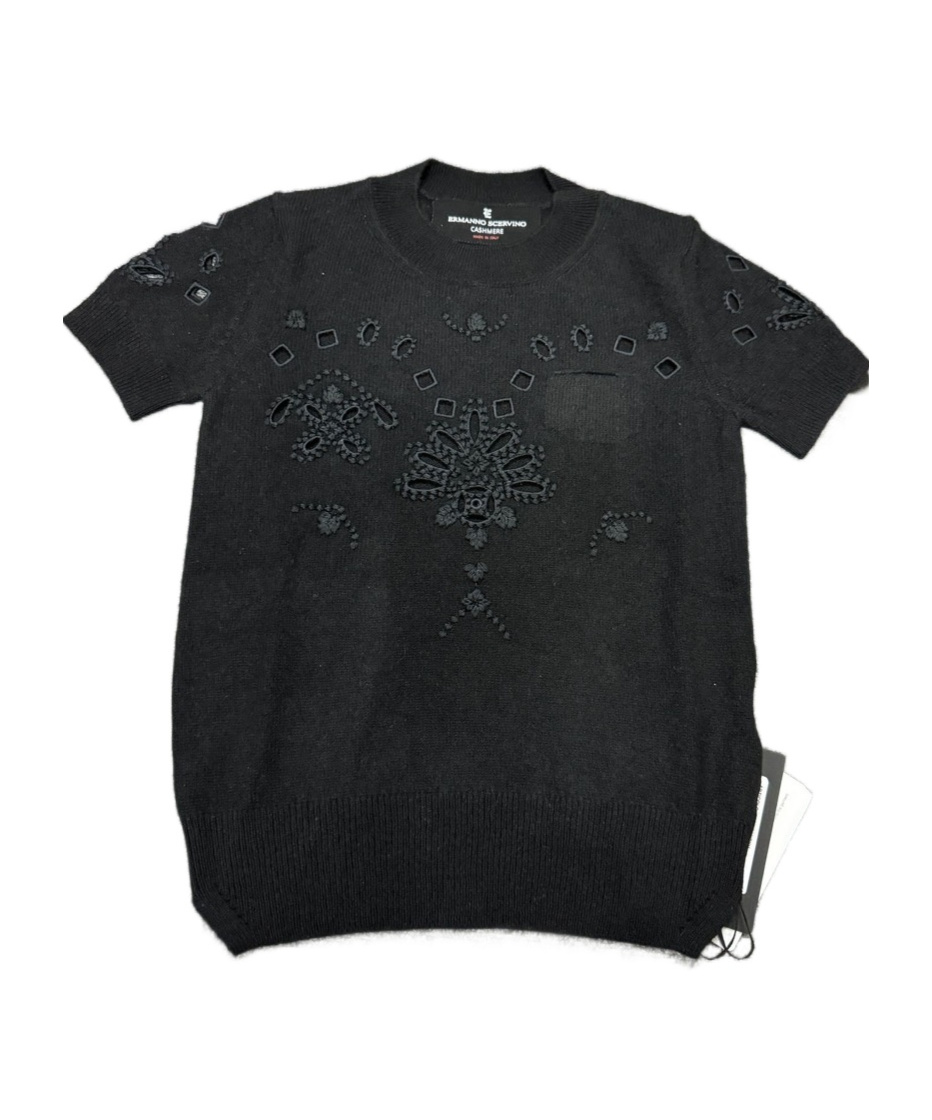 Ermanno Scervino Round-neck Short-sleeved Sweater In Black