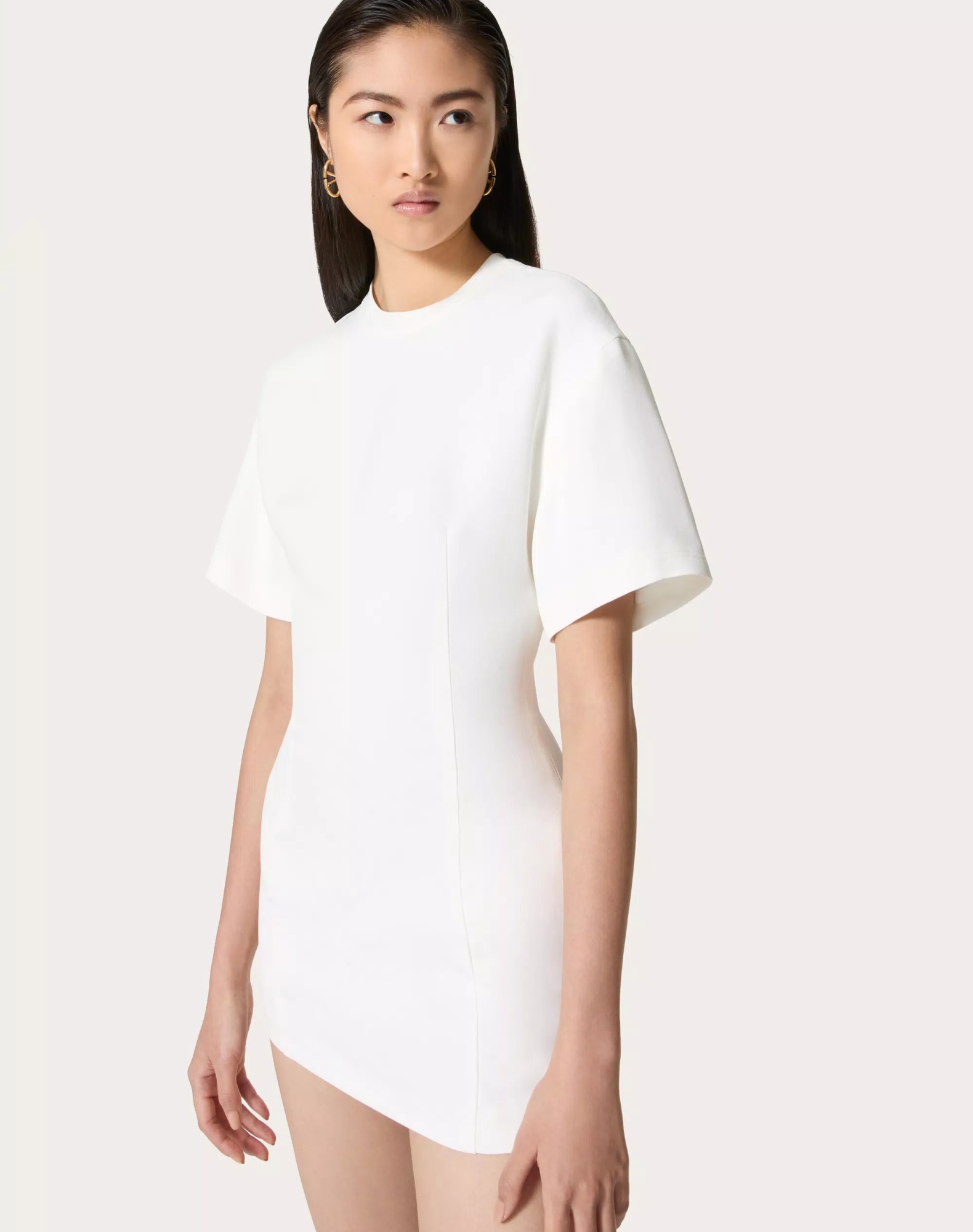 Valentino Crepe Couture Short-sleeve Minidress In White