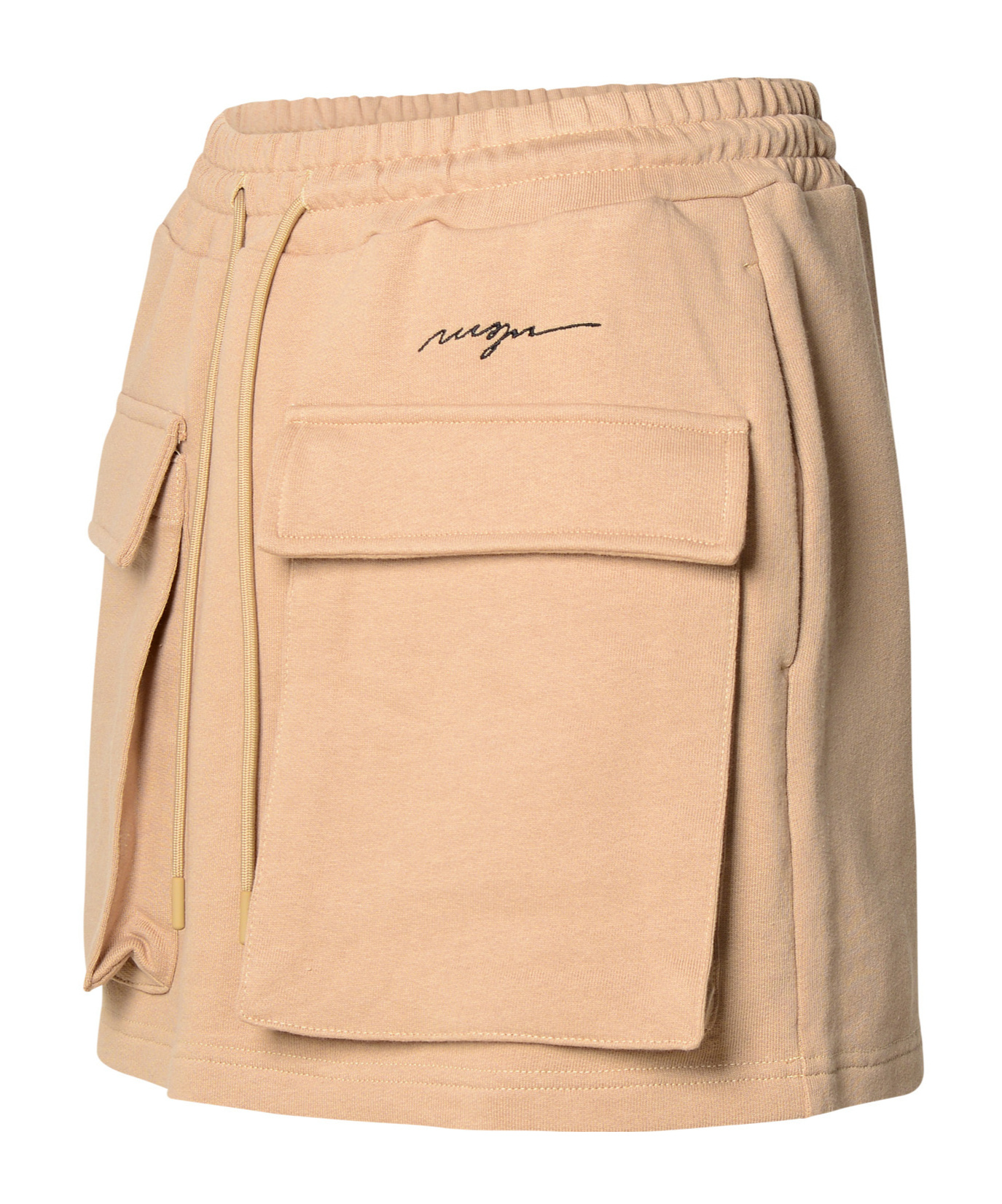 Msgm Embroidered-logo Jersey Mini Skirt In Nude