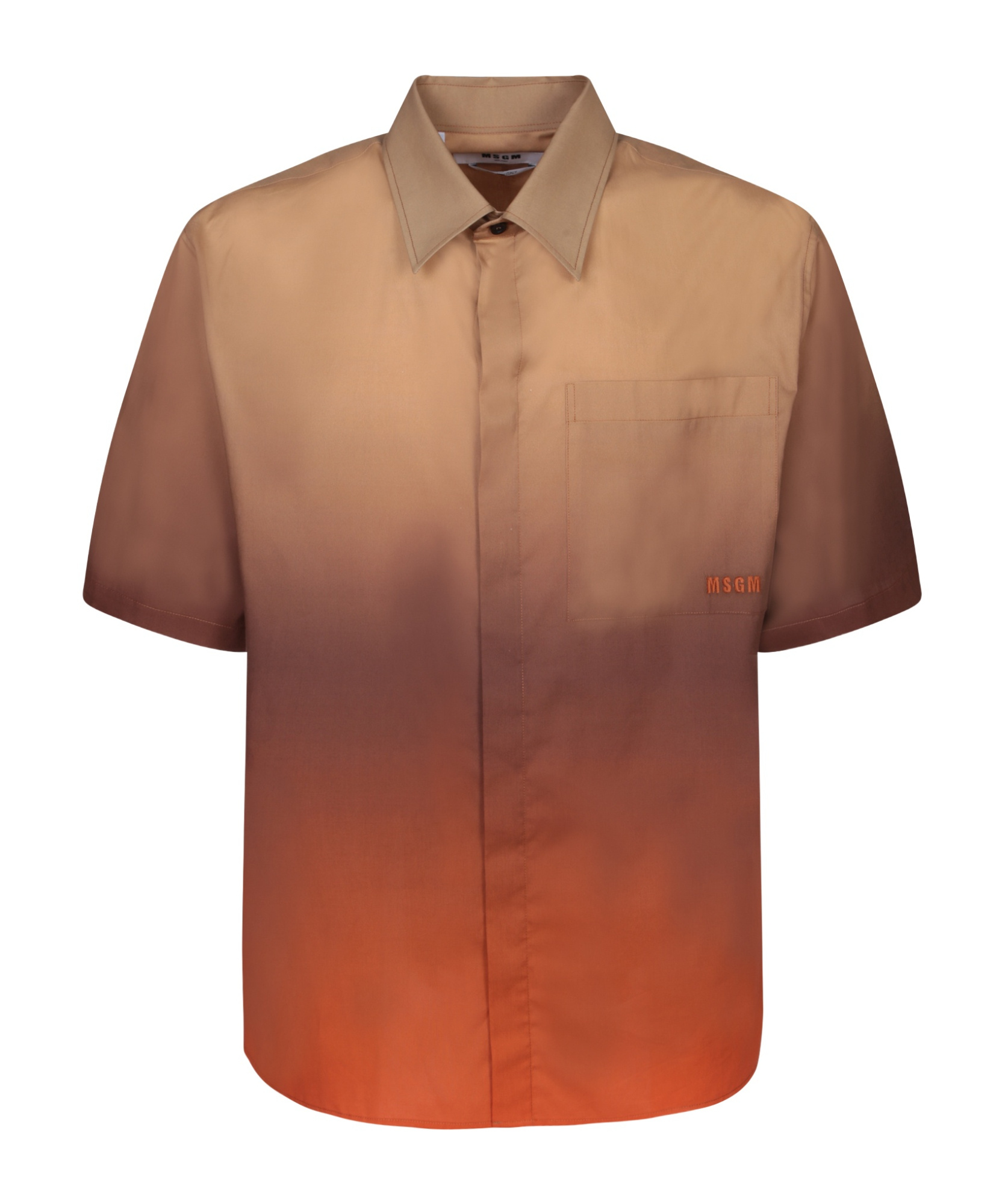 Msgm Gradient Button-down Shirt With Curved Hem Pocket In Brown